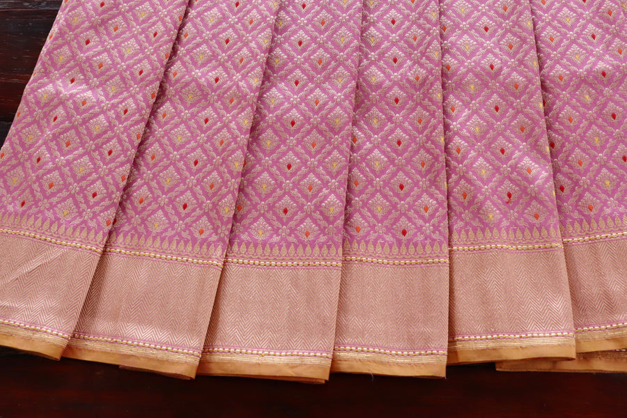 Pink Meenadar Tanchoi Pure Silk Handloom Banarasi Saree