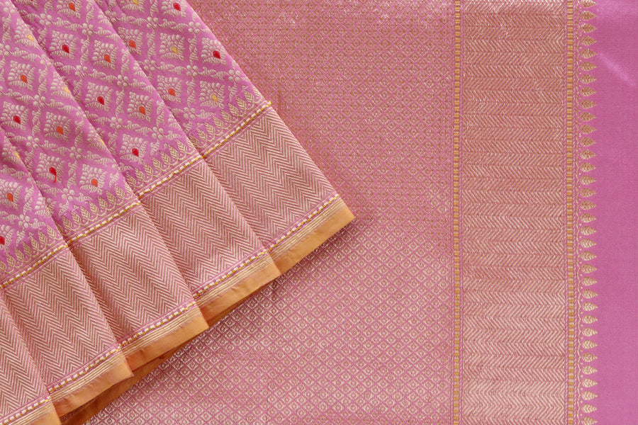 Pink Meenadar Tanchoi Pure Silk Handloom Banarasi Saree