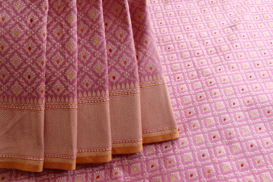 Pink Meenadar Tanchoi Pure Silk Handloom Banarasi Saree