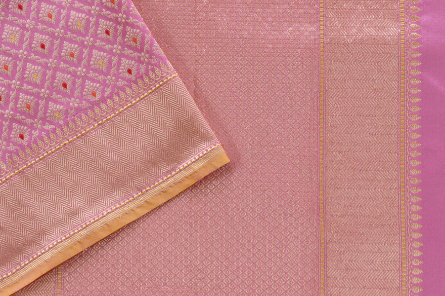 Pink Meenadar Tanchoi Pure Silk Handloom Banarasi Saree