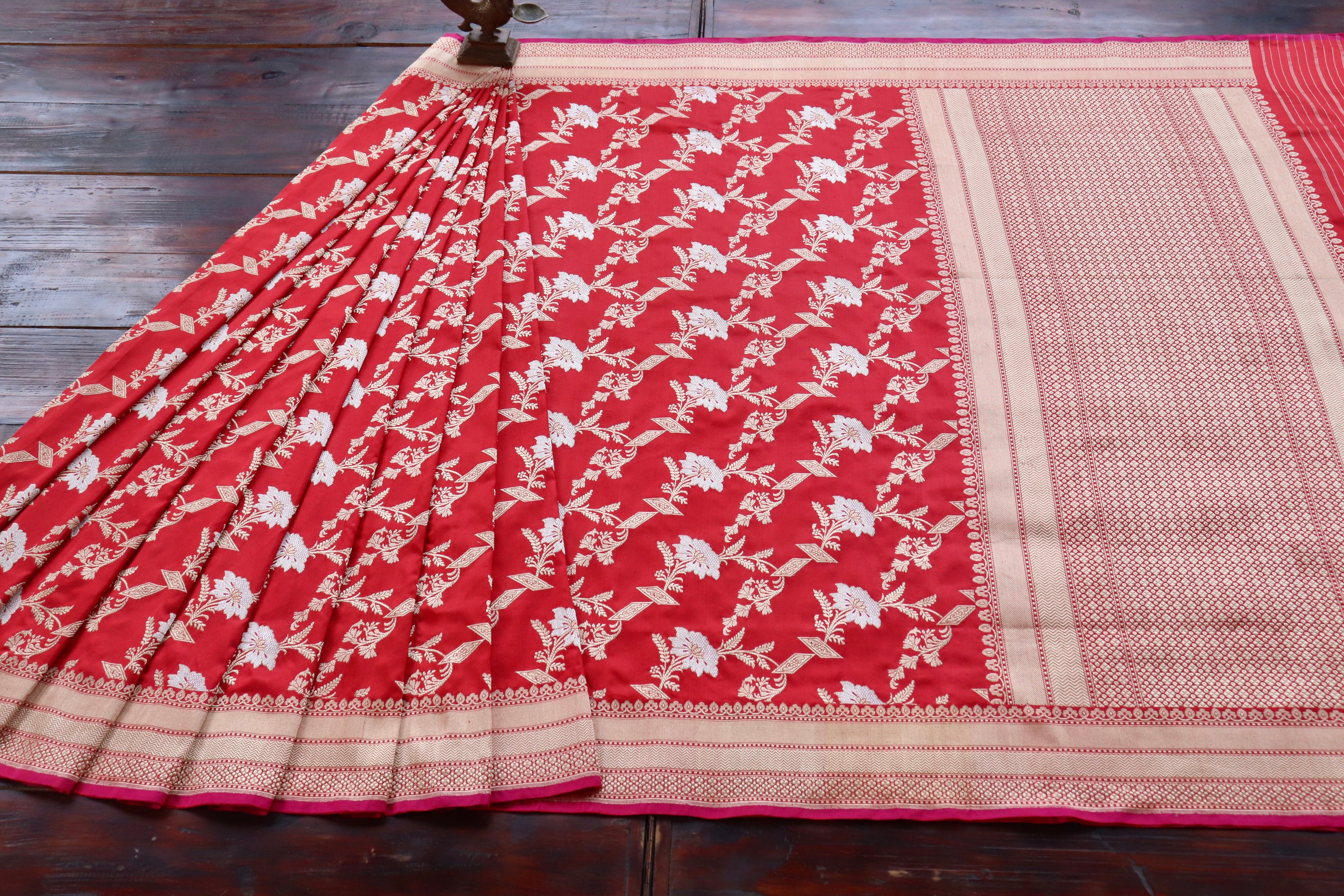 Red Jangla Pure Silk Handloom Banarasi Saree