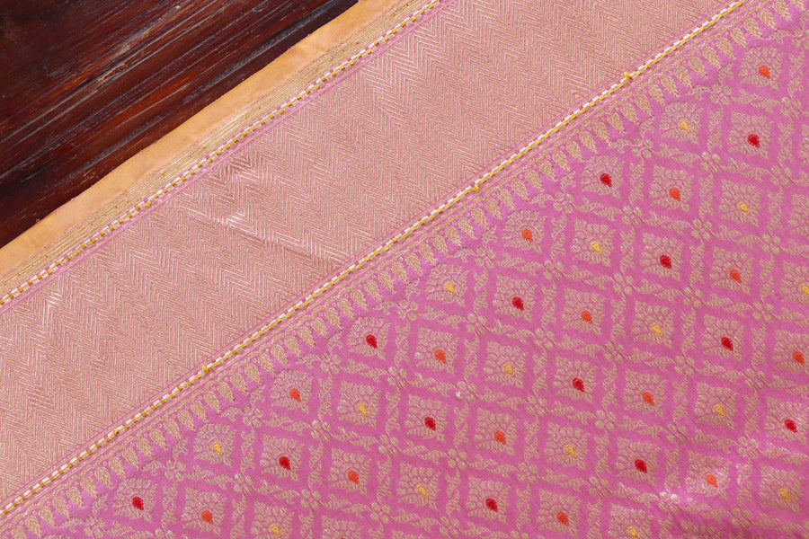 Pink Meenadar Tanchoi Pure Silk Handloom Banarasi Saree