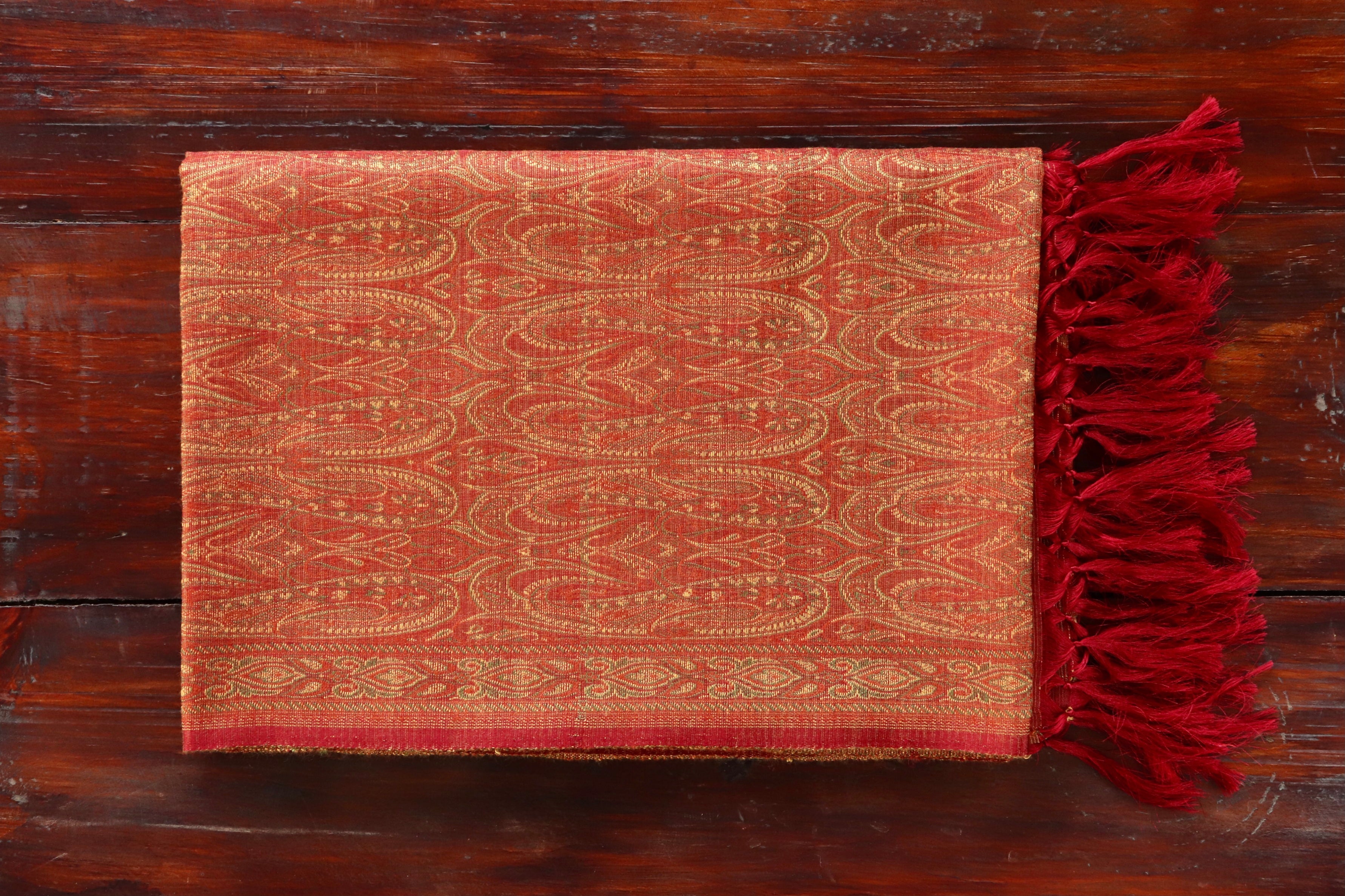 Red & Rust Pure Silk Handloom Banarasi Shawl