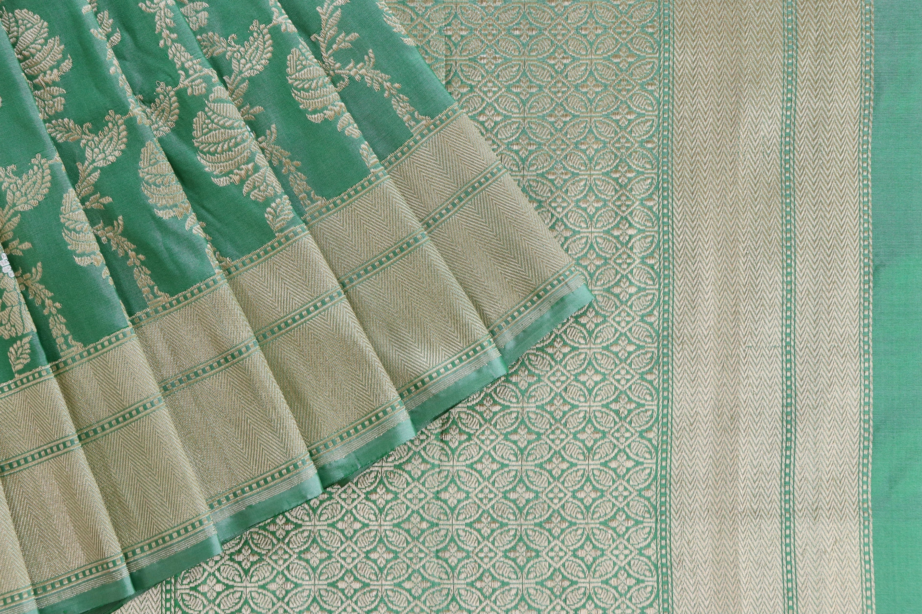 Green Chinar Jangla Pure Silk Handloom Banarasi Saree