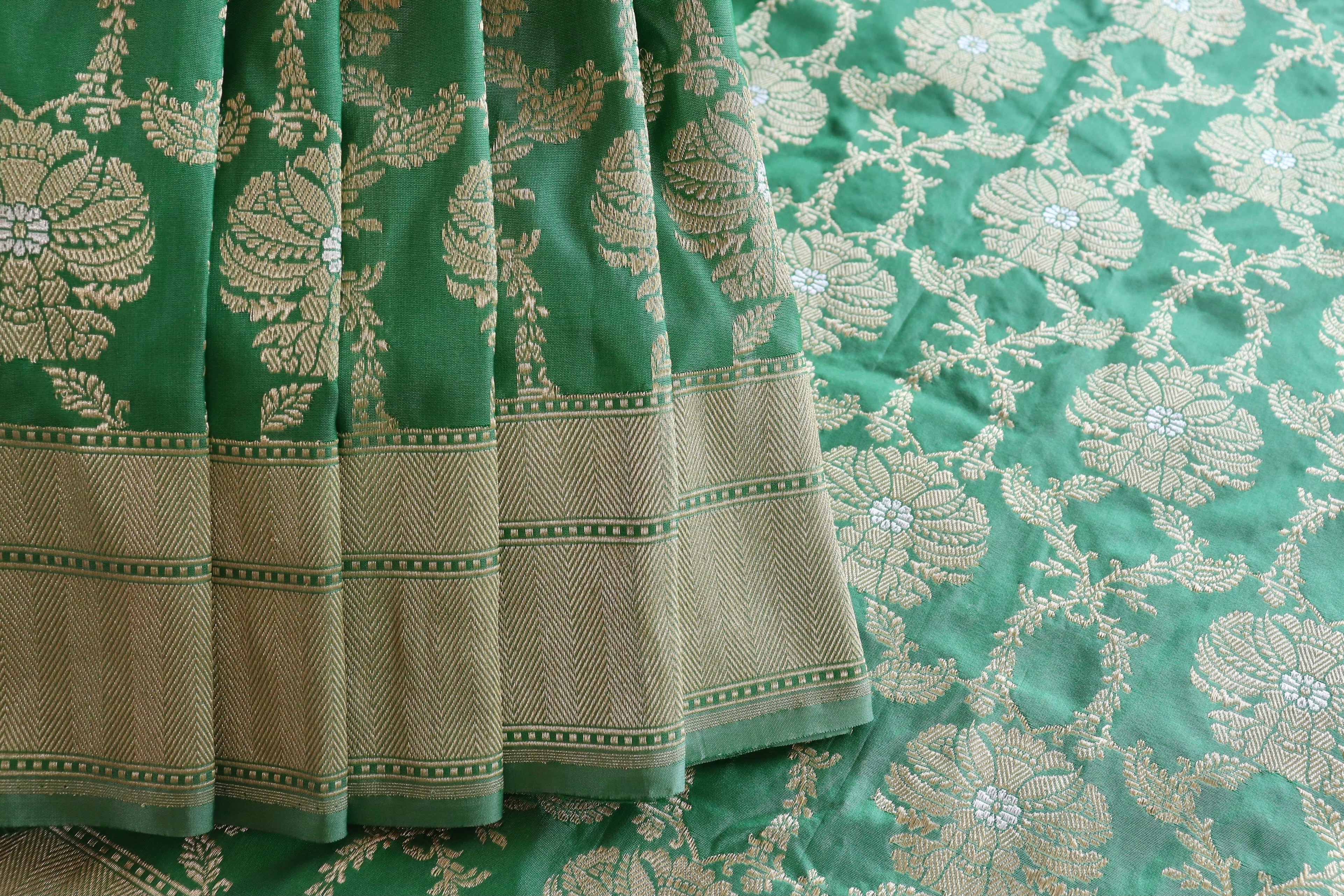 Green Chinar Jangla Pure Silk Handloom Banarasi Saree