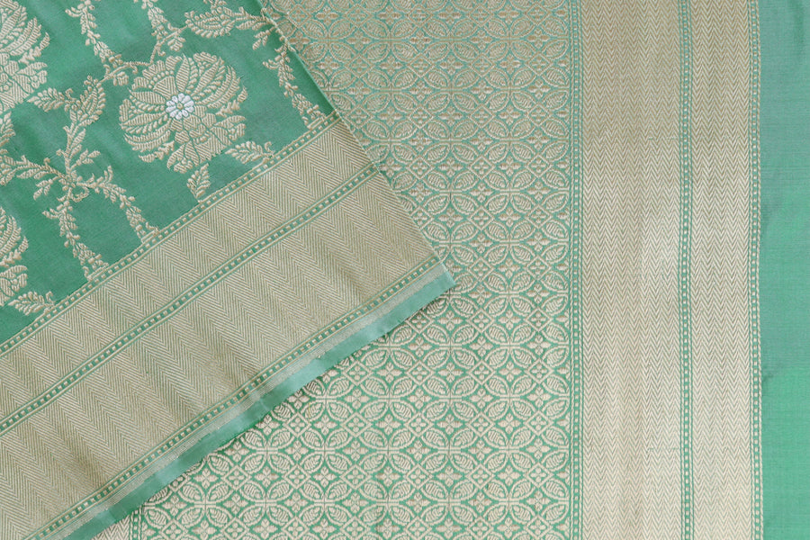 Green Chinar Jangla Pure Silk Handloom Banarasi Saree