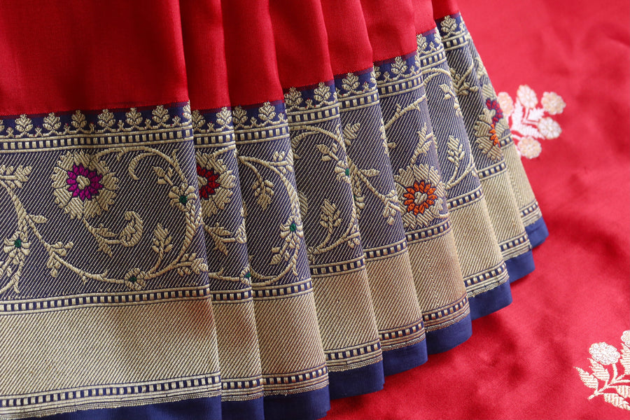 Pallu detail of Bright Red & Blue Sona Rupa Banarasi saree