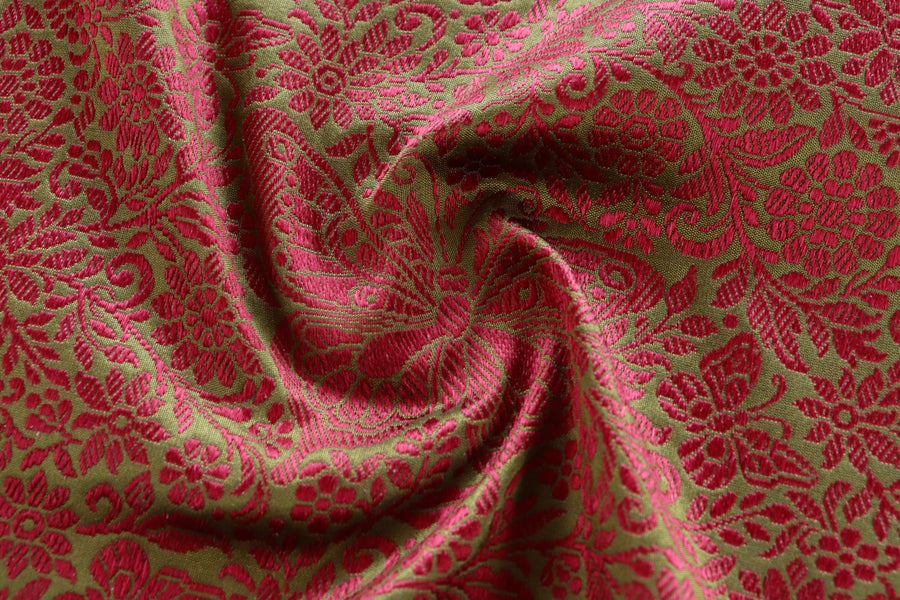 Maroon & Green Butterfly Resham Handwoven Banarasi Tanchoi Silk Saree