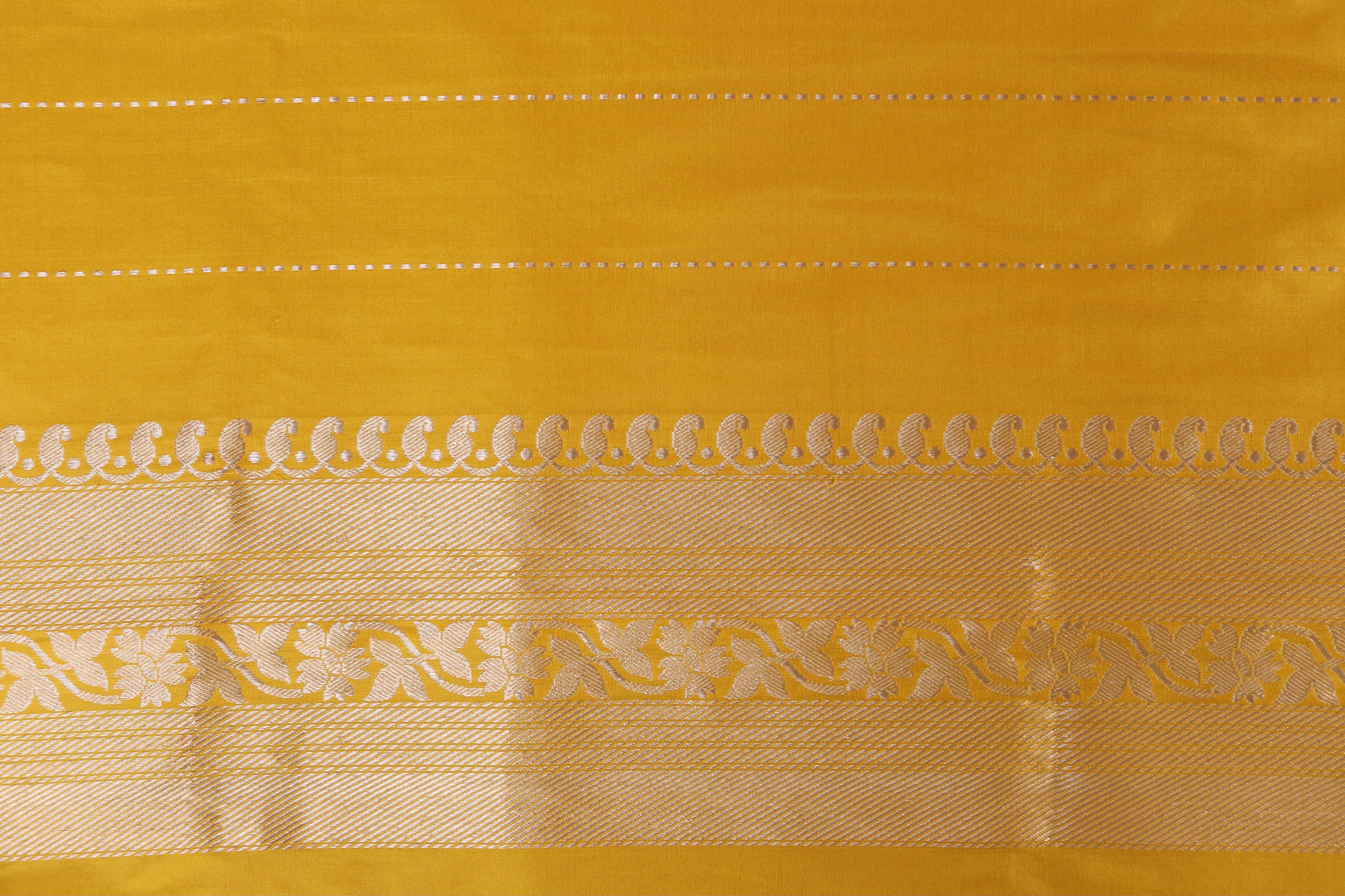 Yellow Aada Jangla Pure Katan Silk Banarasi Saree