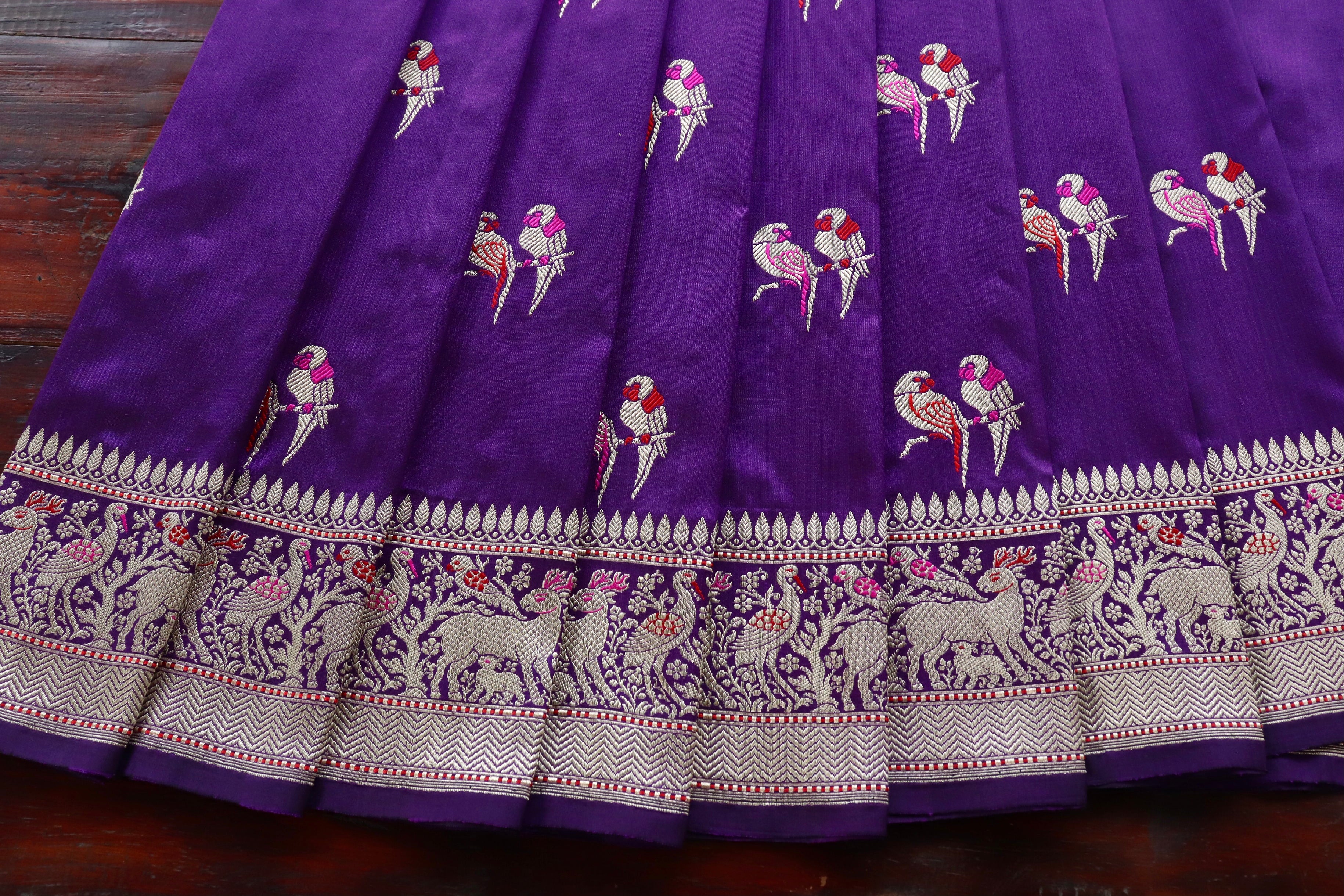 Aubergine Bird Motif Pure Silk Handloom Banarasi Saree