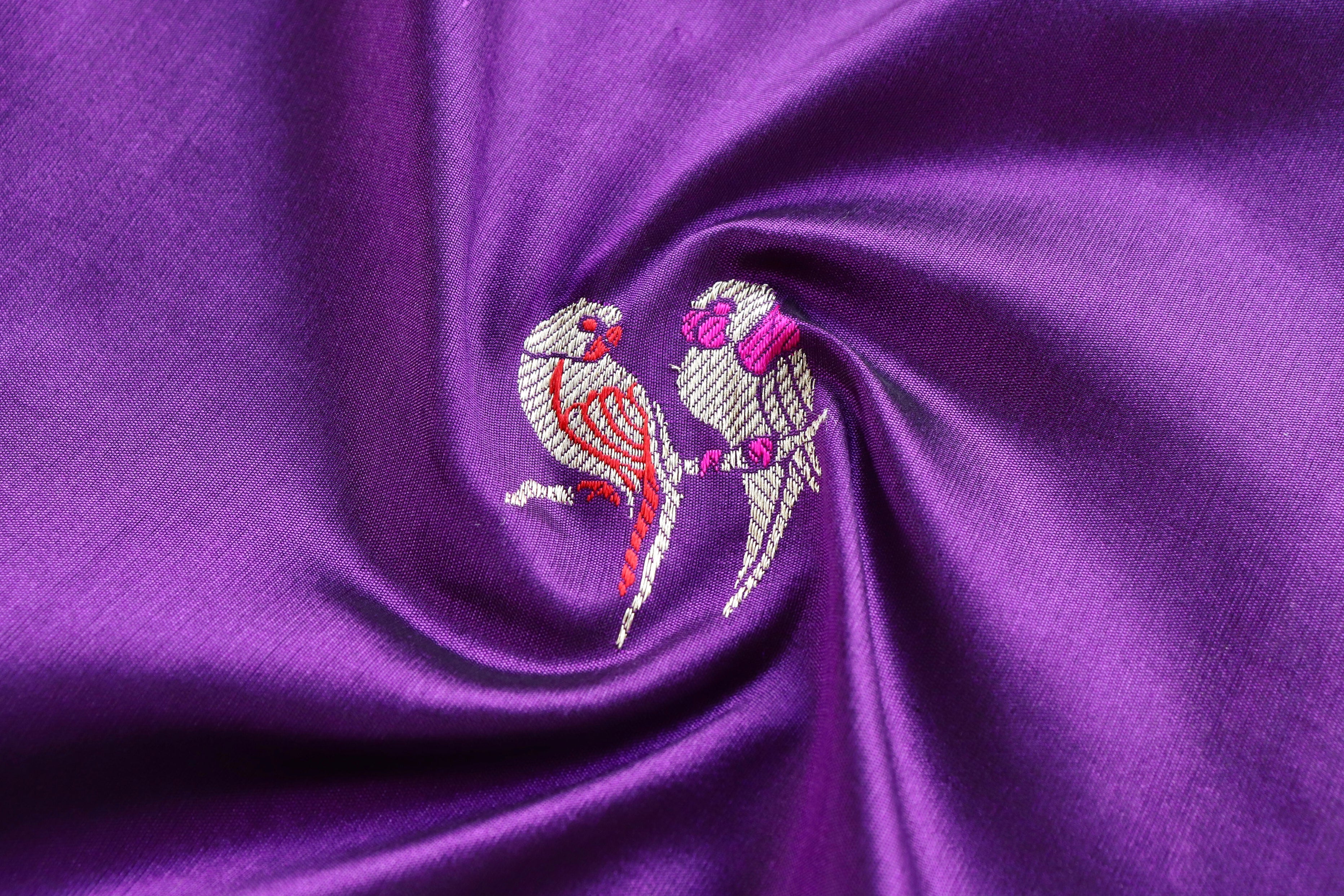 Aubergine Bird Motif Pure Silk Handloom Banarasi Saree