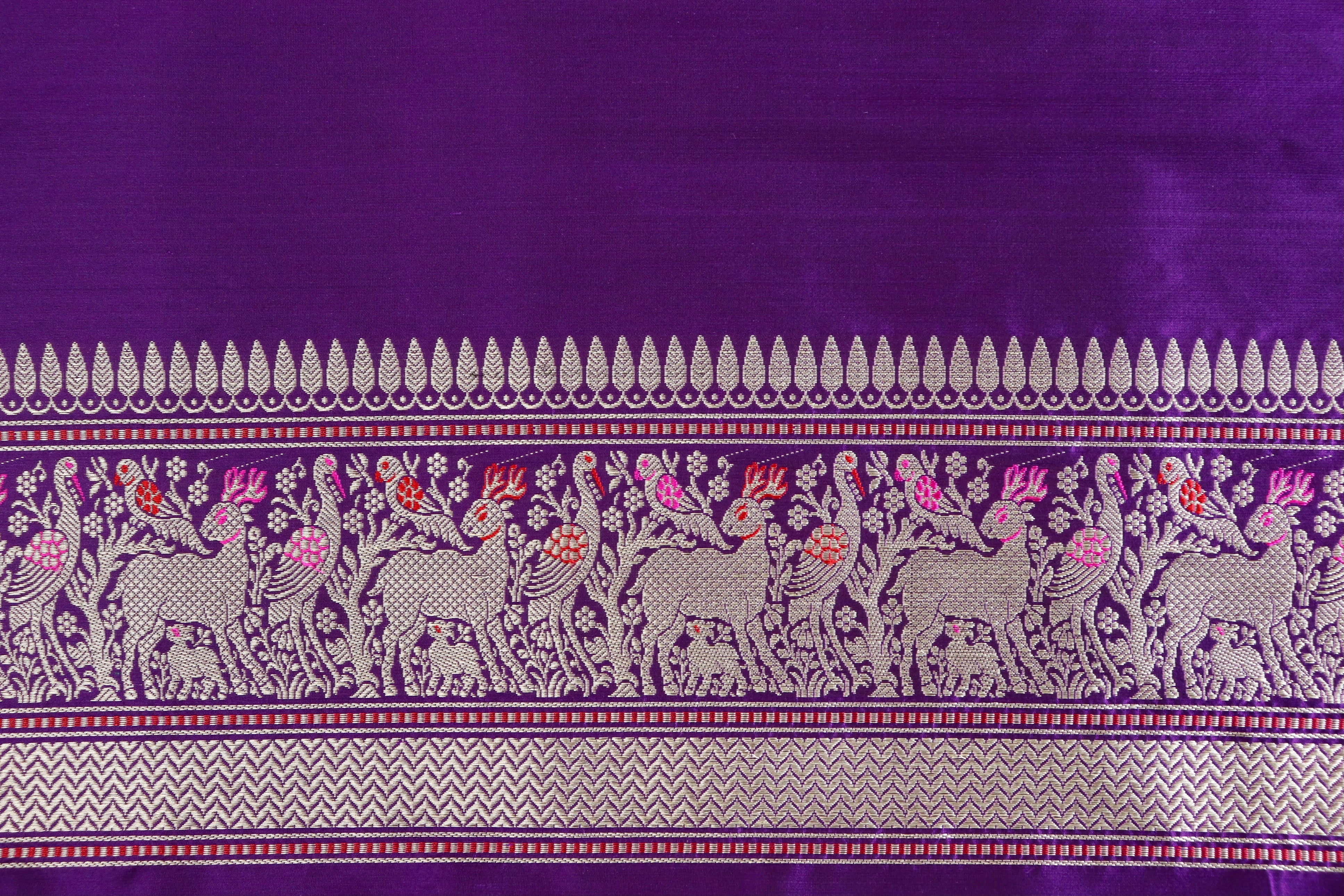 Aubergine Bird Motif Pure Silk Handloom Banarasi Saree