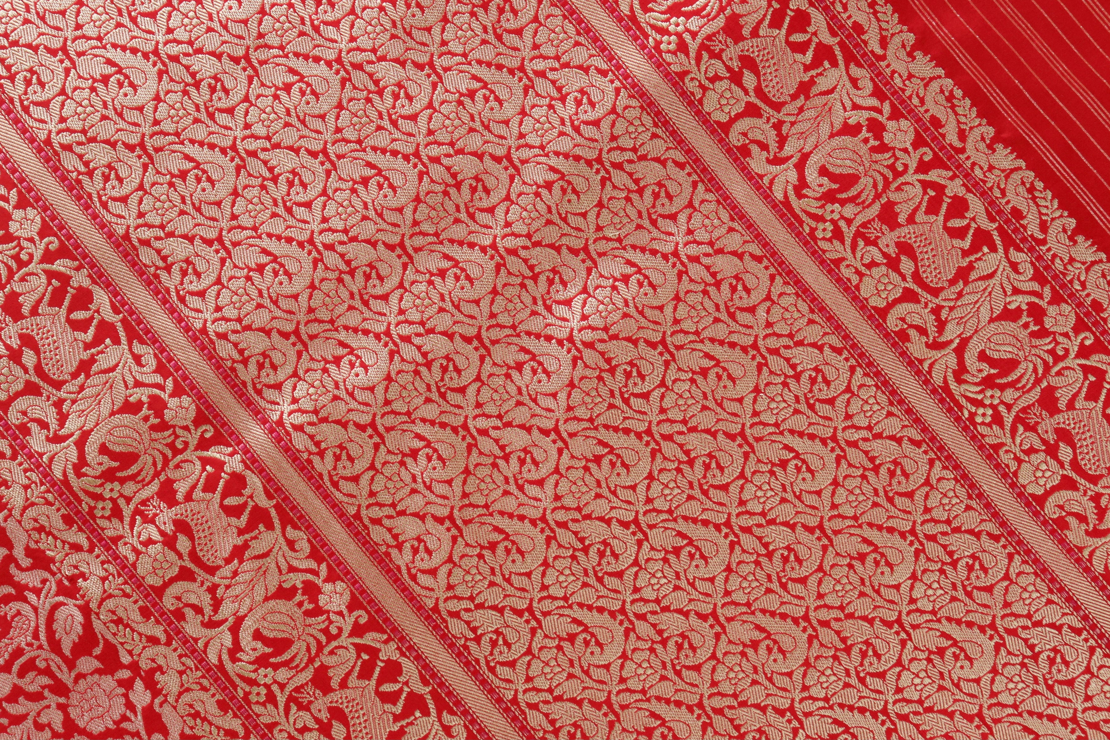 Red Tanchoi Shikargah Pure Silk Handloom Banarasi Saree