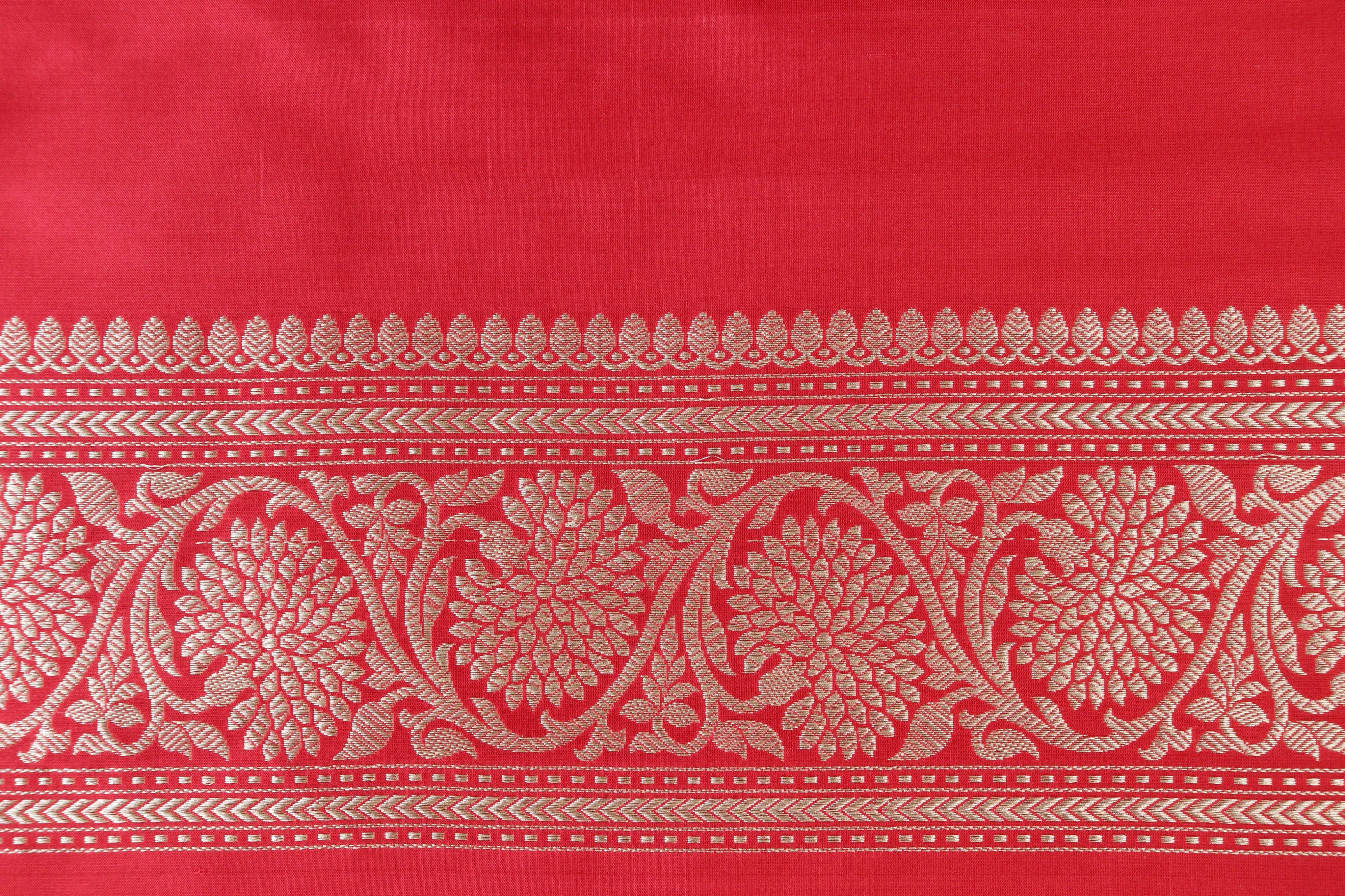 Red Jamal Jangla Pure Silk Handloom Banarasi Saree