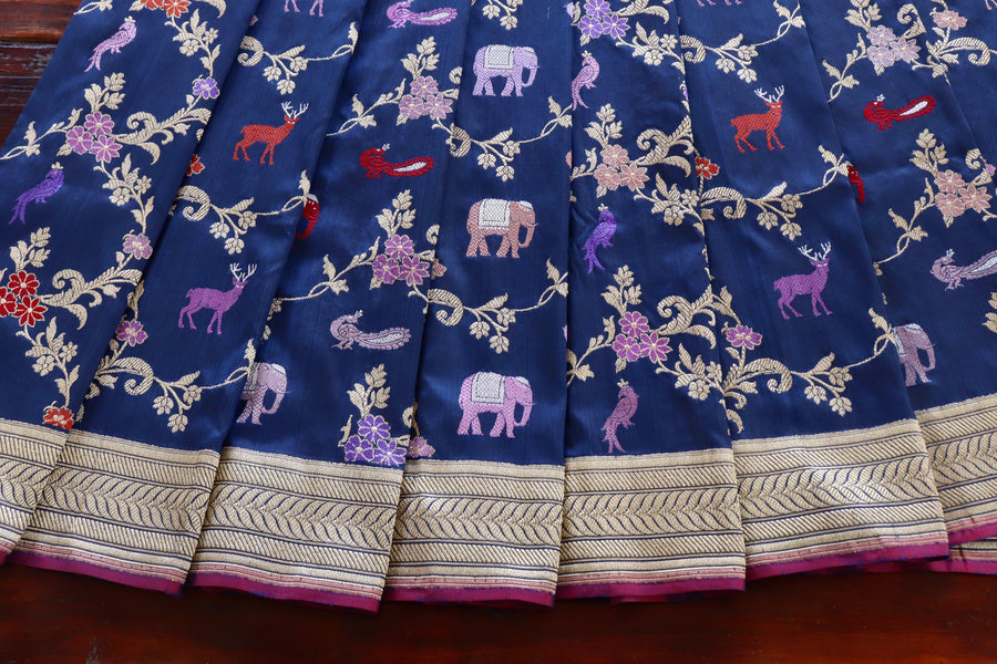 Royal Blue Kadhua Shikargah Pure Silk Handloom Banarasi Saree