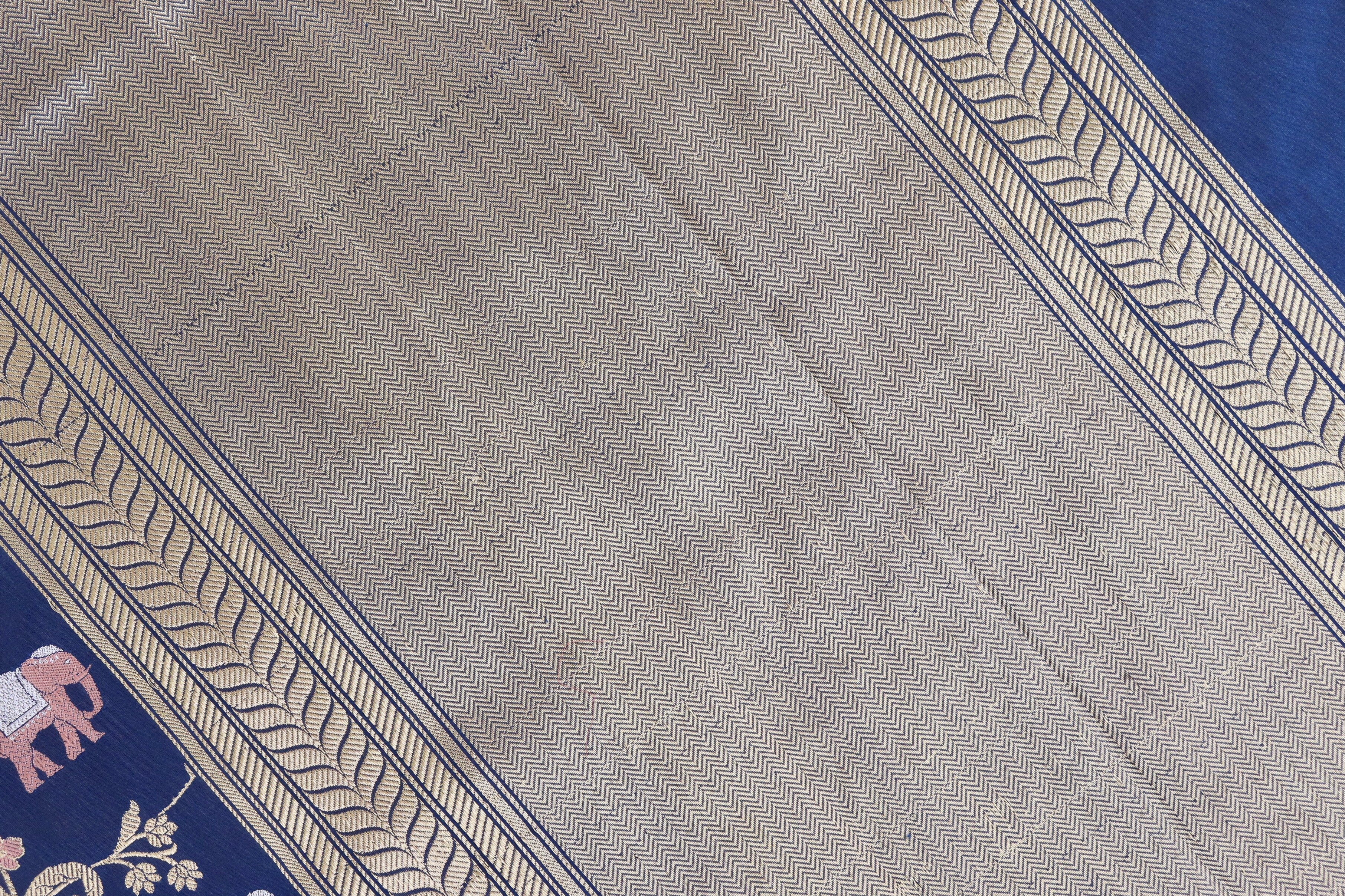 Royal Blue Kadhua Shikargah Pure Silk Handloom Banarasi Saree