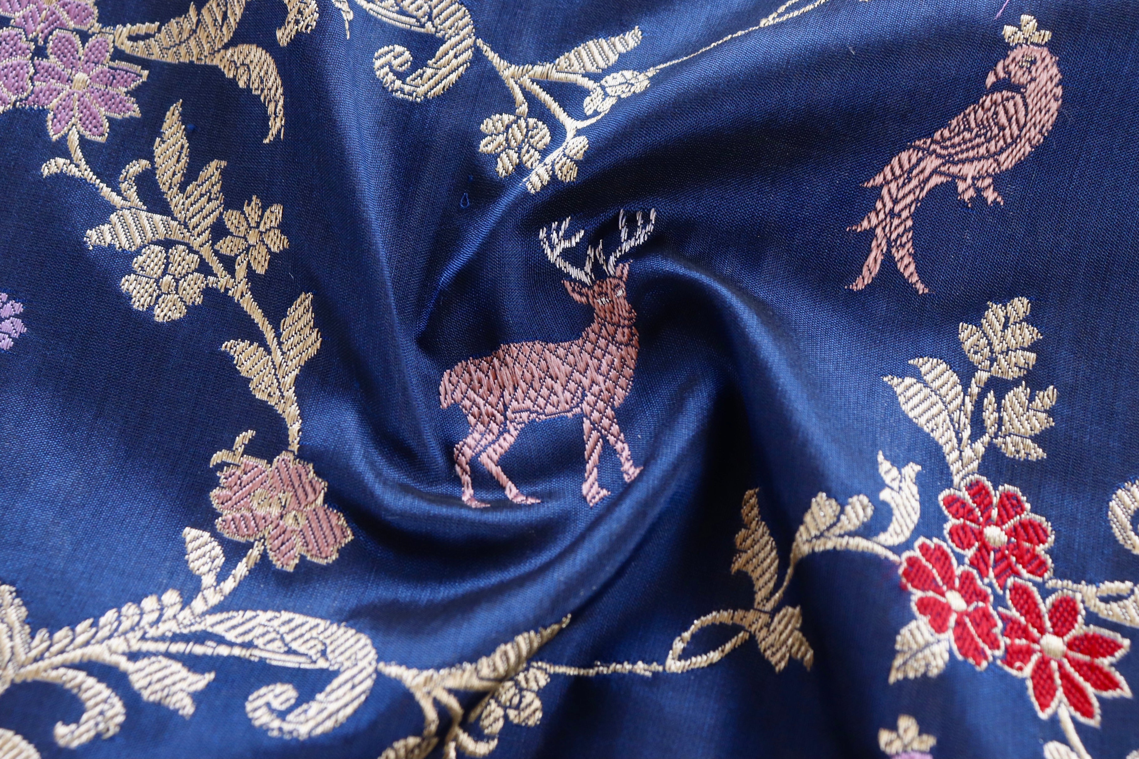 Royal Blue Kadhua Shikargah Pure Silk Handloom Banarasi Saree
