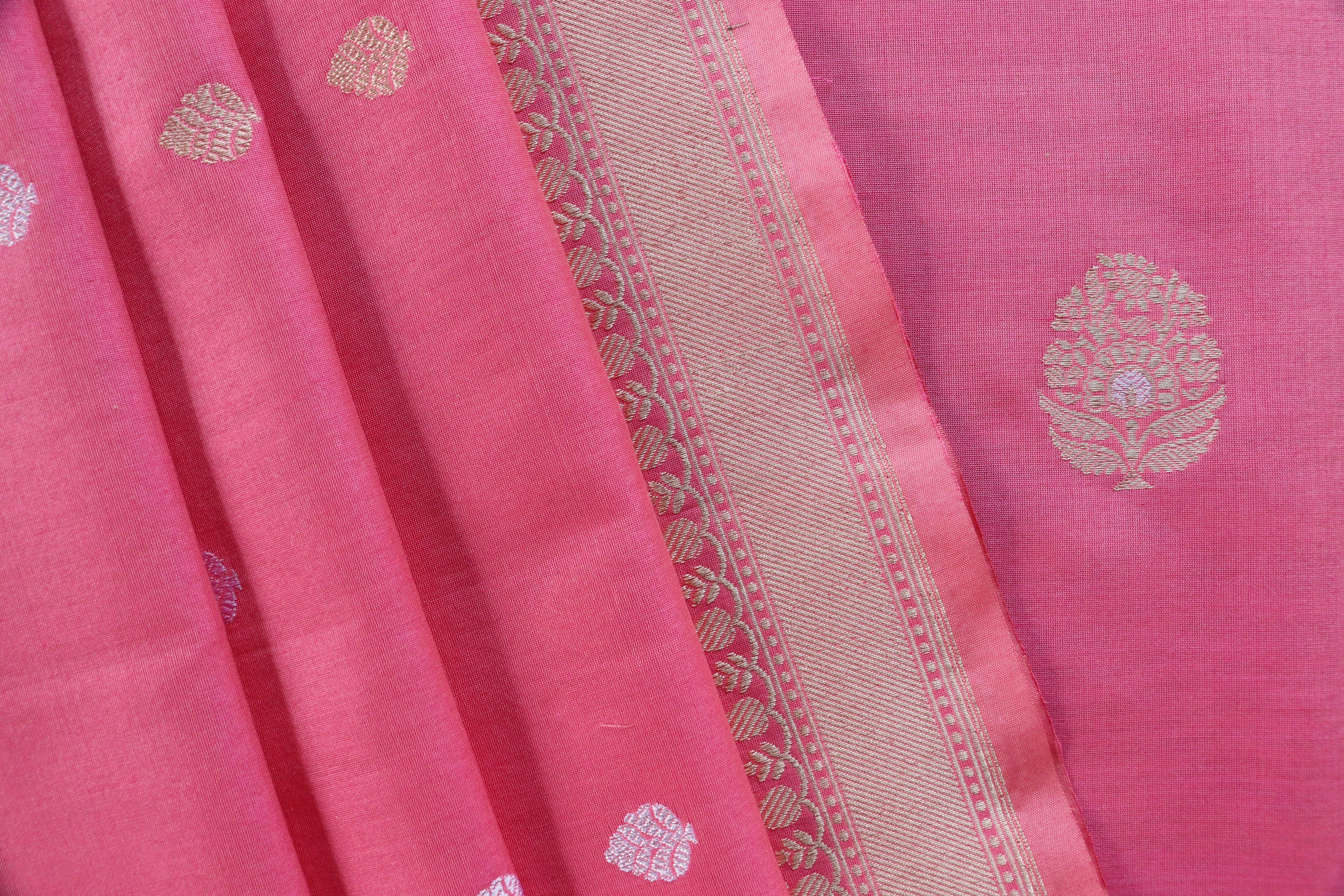 Baby Pink Pure Silk Two Piece Banarasi Suit Material Set
