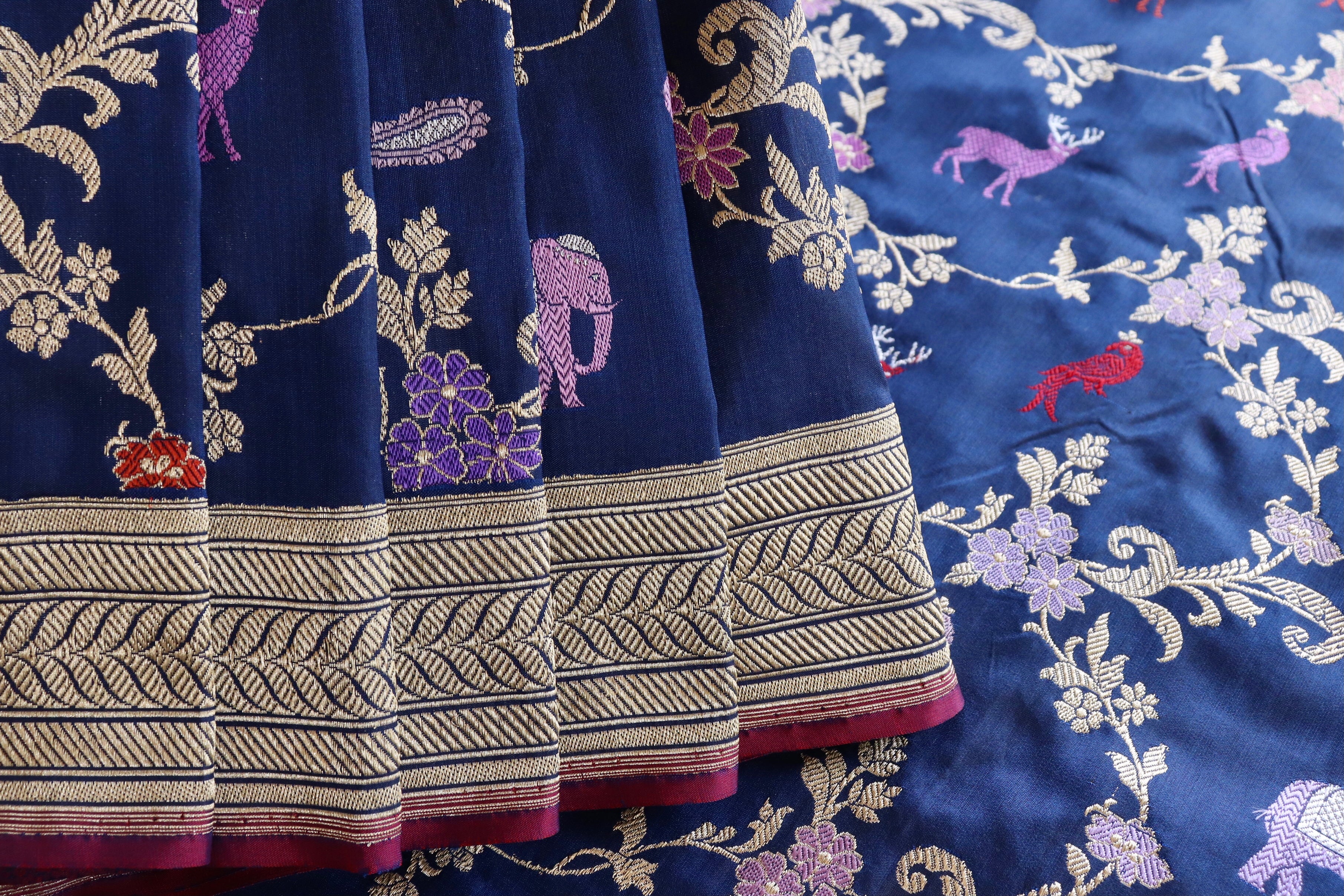 Royal Blue Kadhua Shikargah Pure Silk Handloom Banarasi Saree