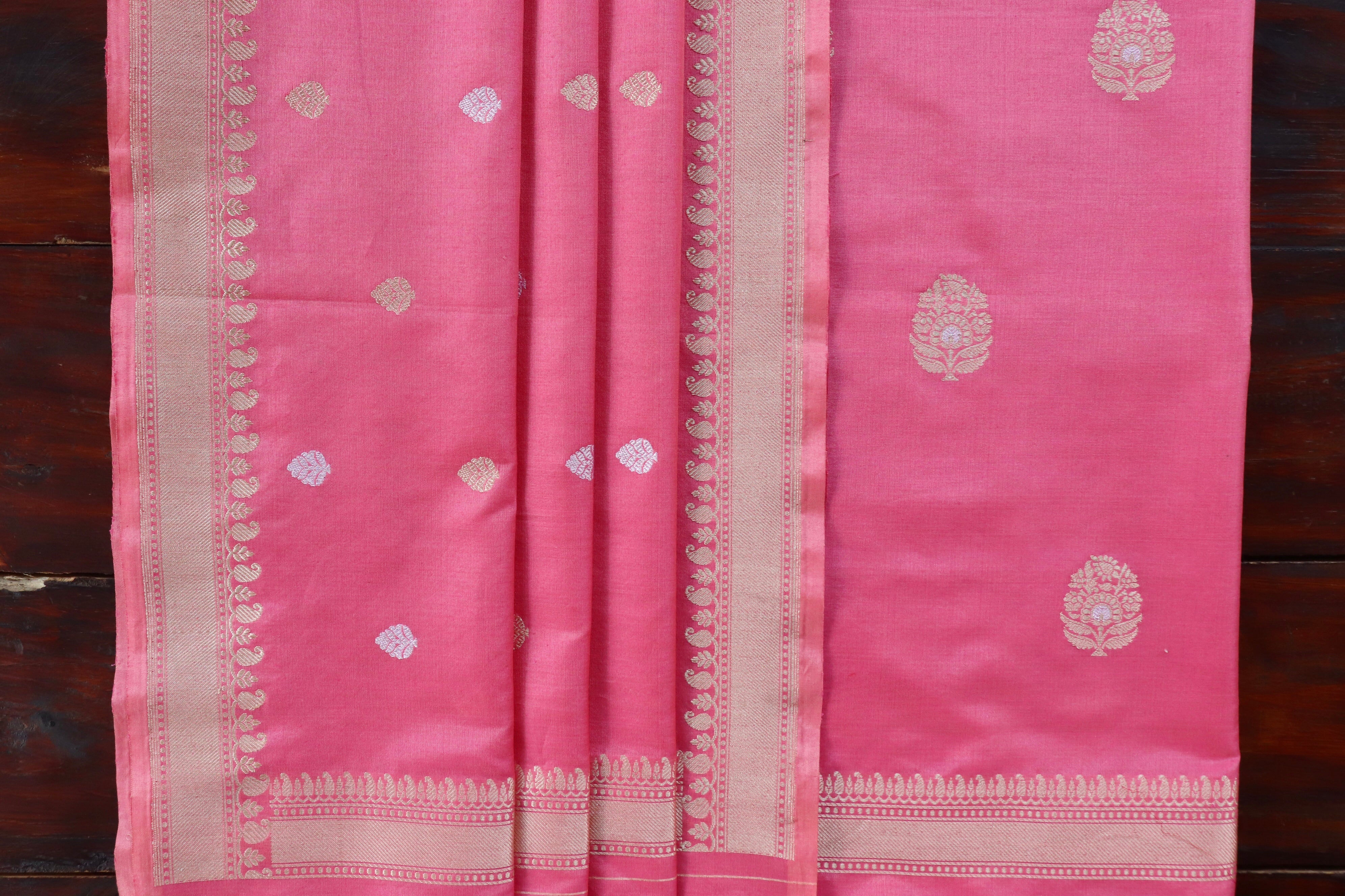 Baby Pink Pure Silk Two Piece Banarasi Suit Material Set