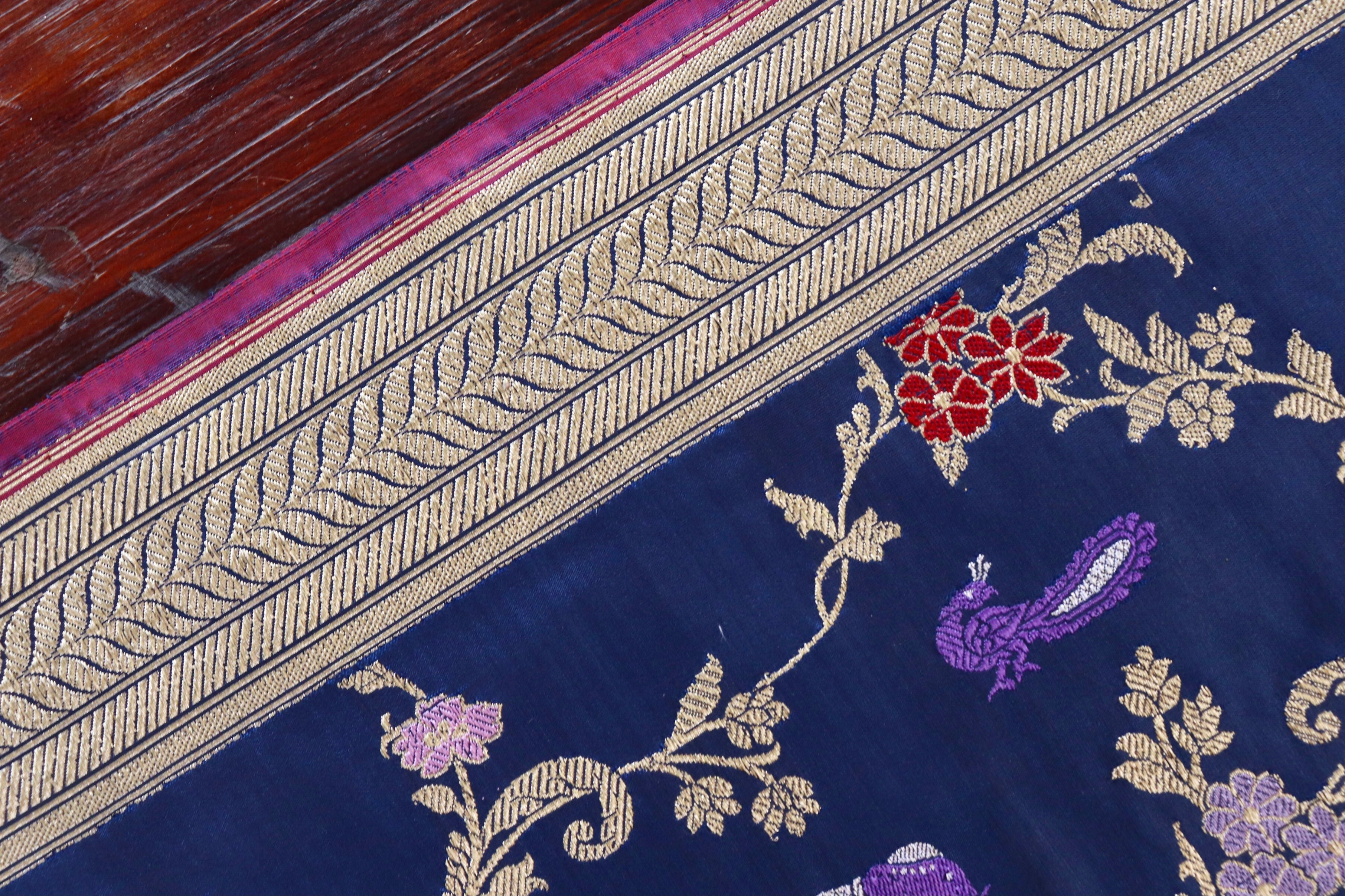 Royal Blue Kadhua Shikargah Pure Silk Handloom Banarasi Saree