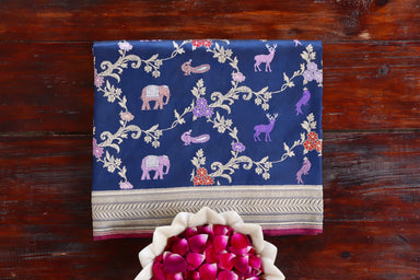 Royal Blue handloom Banarsi saree with kadhua motifs in pure silk