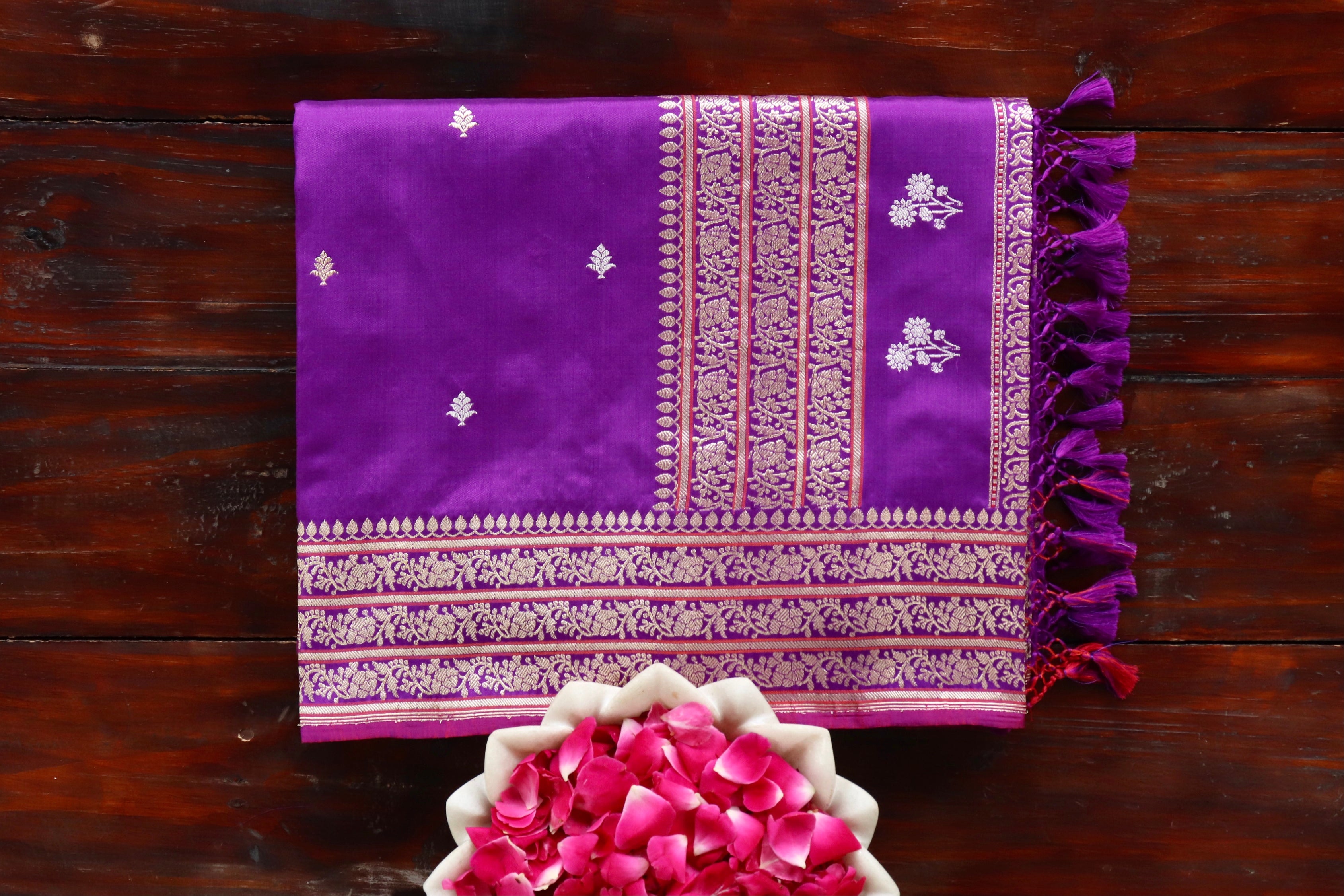 Purple Kadhua Motif Pure Silk Handloom Banarasi Saree