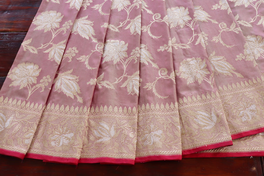 Pale Pink Chinar Jangla Pure Silk Banarasi Saree | Stuti Weaves