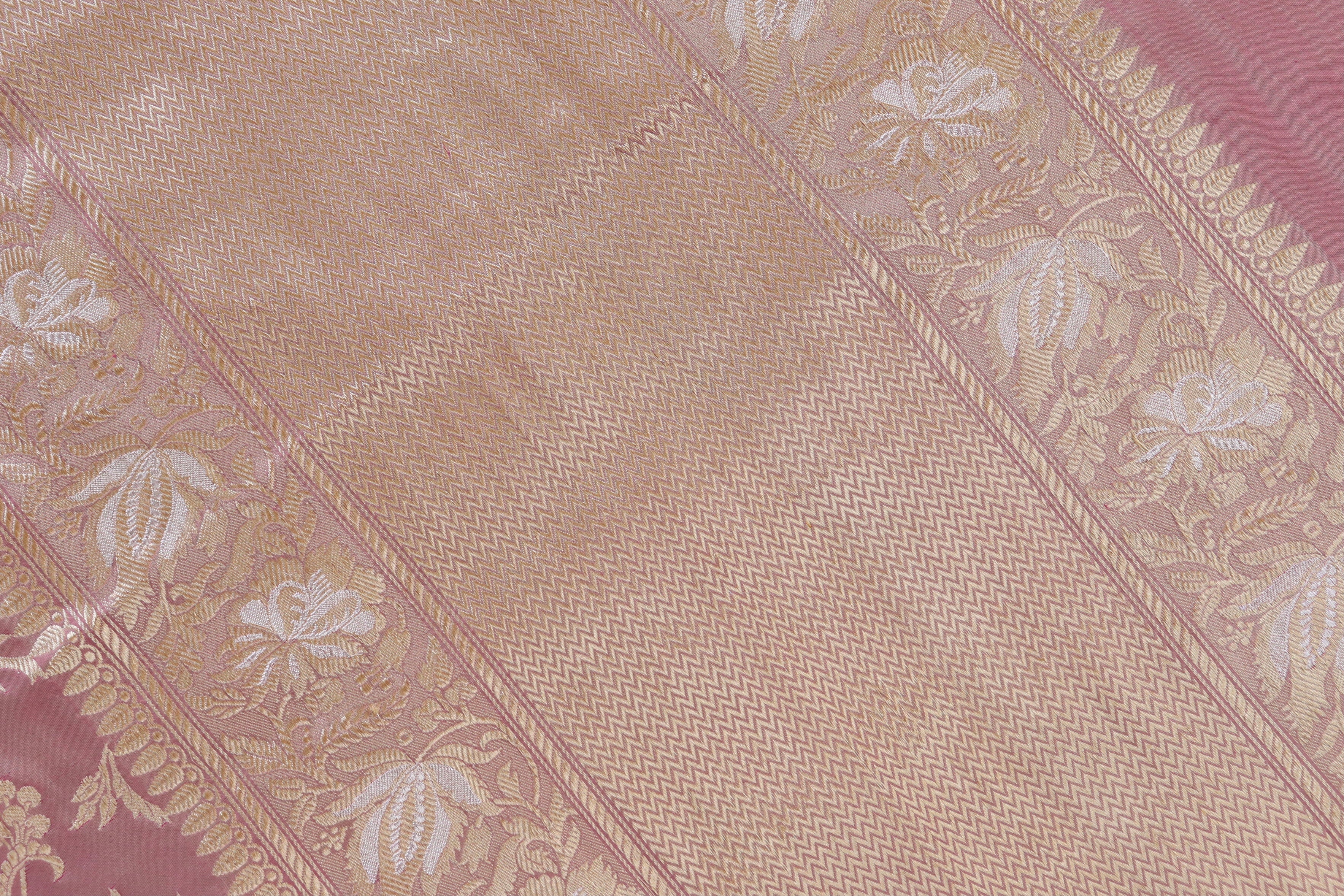 Pale Pink Chinar Jangla Pure Silk Handloom Banarasi Saree