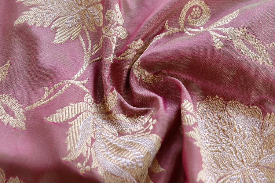 Pale Pink Chinar Jangla Pure Silk Banarasi Saree | Stuti Weaves