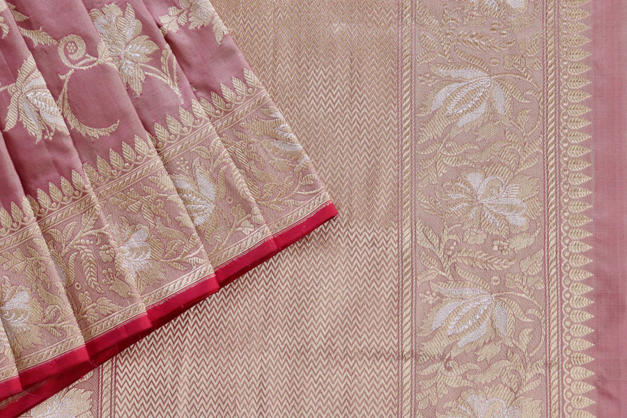 Pale Pink Chinar Jangla Pure Silk Banarasi Saree | Stuti Weaves