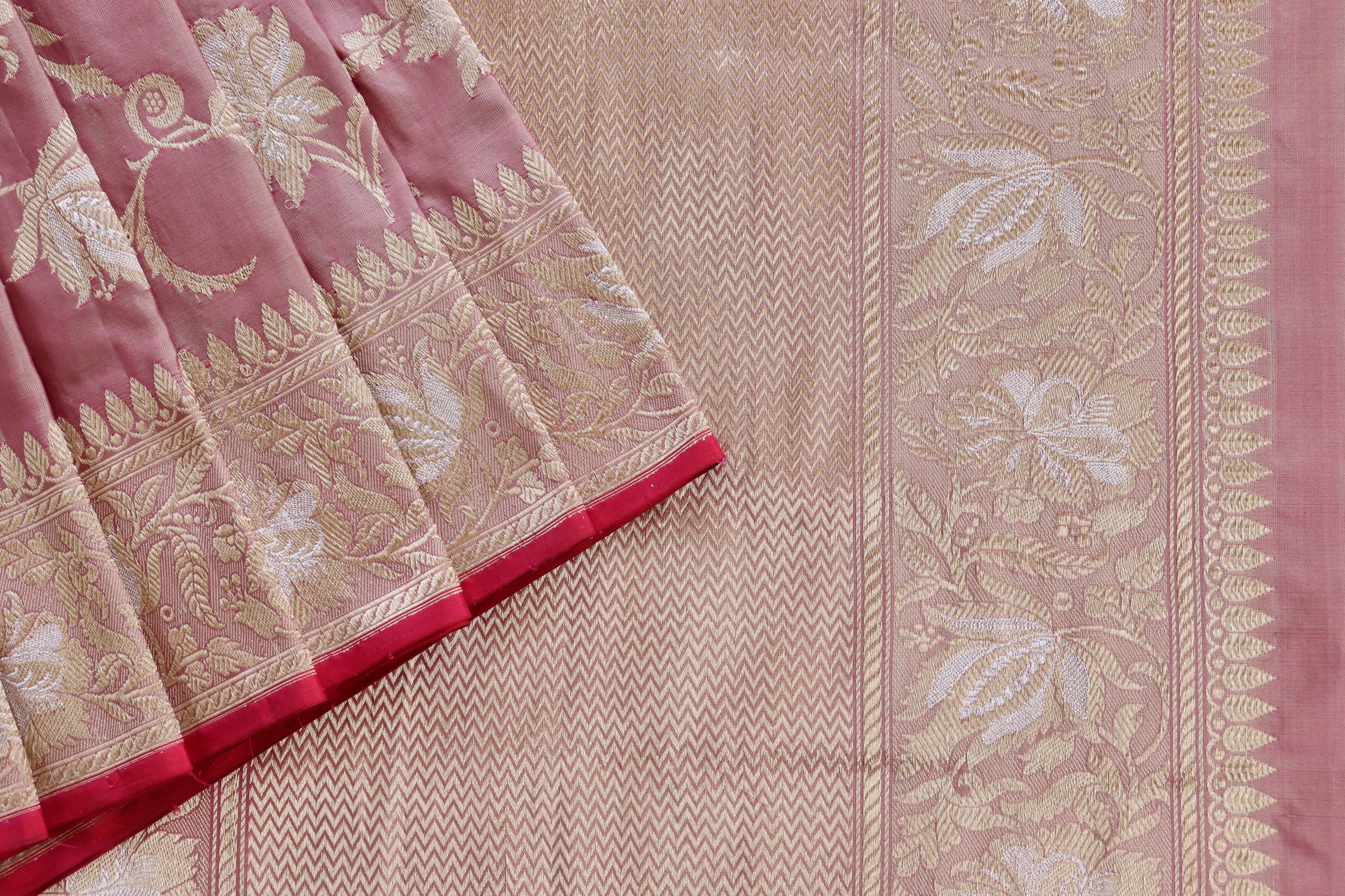 Pale Pink Chinar Jangla Pure Silk Handloom Banarasi Saree