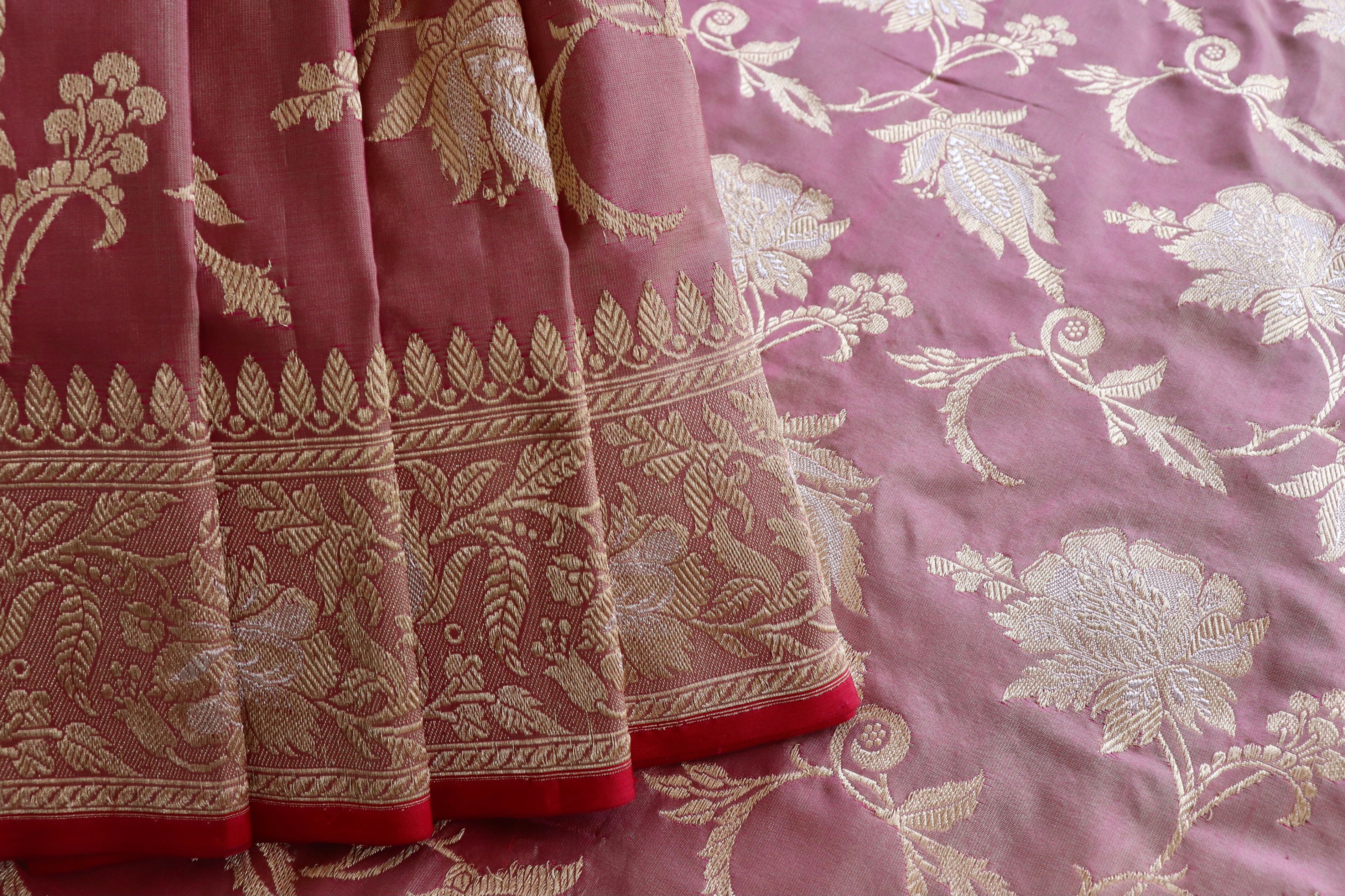 Pale Pink Chinar Jangla Pure Silk Handloom Banarasi Saree