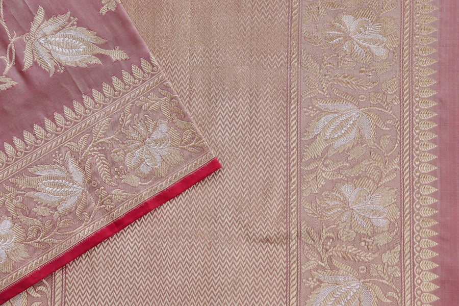Pale Pink Chinar Jangla Pure Silk Banarasi Saree | Stuti Weaves