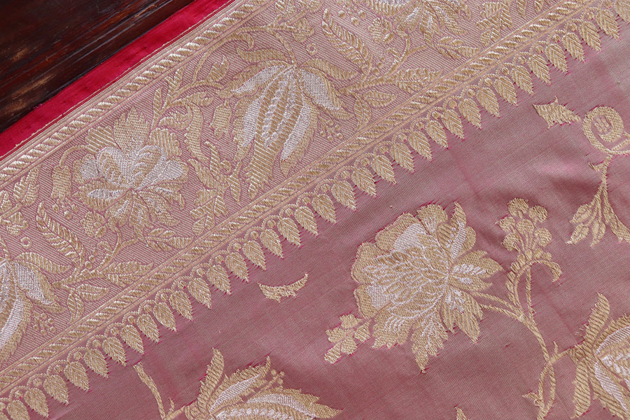 Pale Pink Chinar Jangla Pure Silk Banarasi Saree | Stuti Weaves