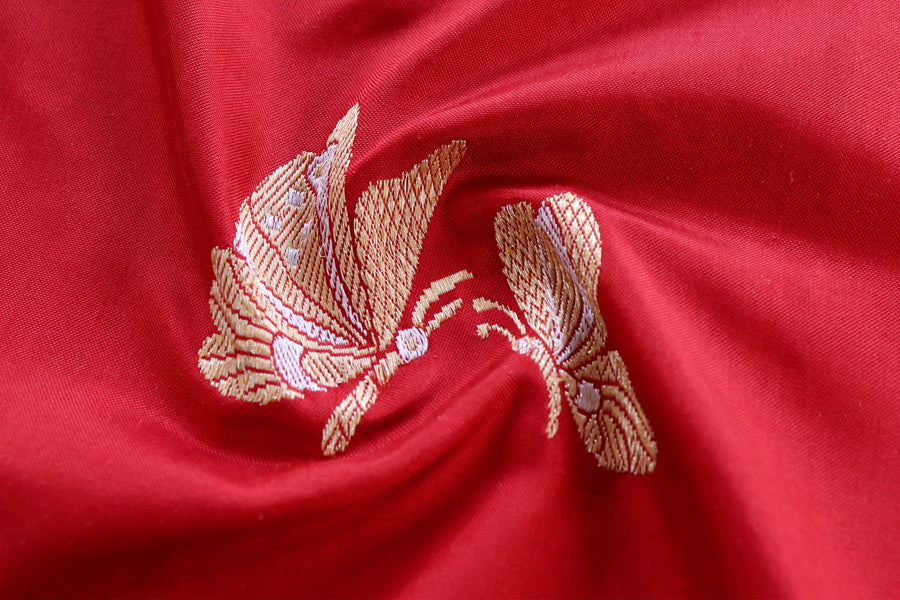 Red Butterfly Motif Pure Silk Handloom Banarasi Saree