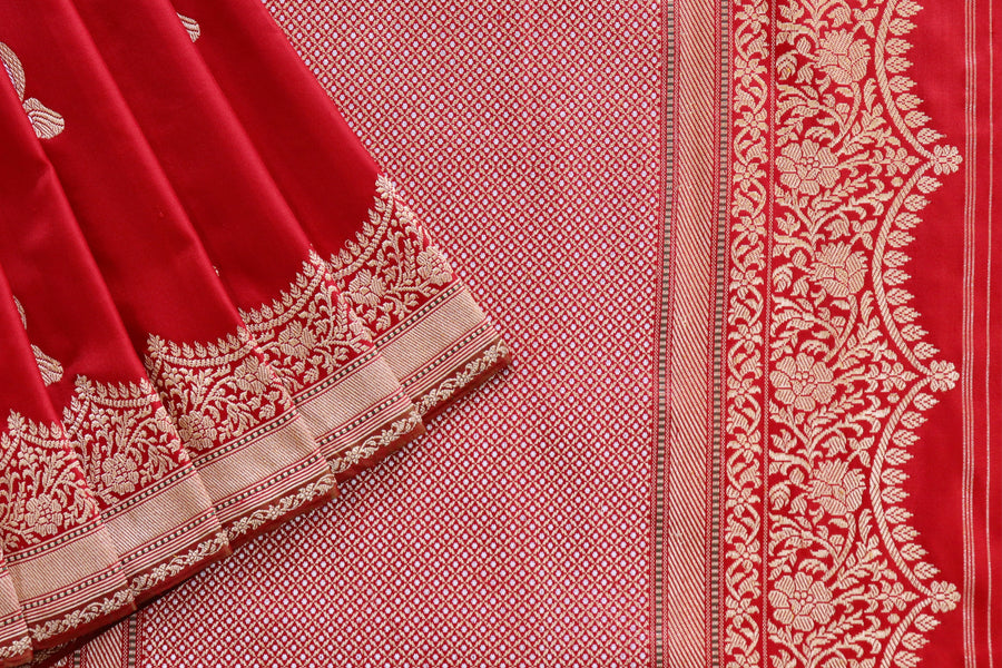 Red Butterfly Motif Pure Silk Handloom Banarasi Saree