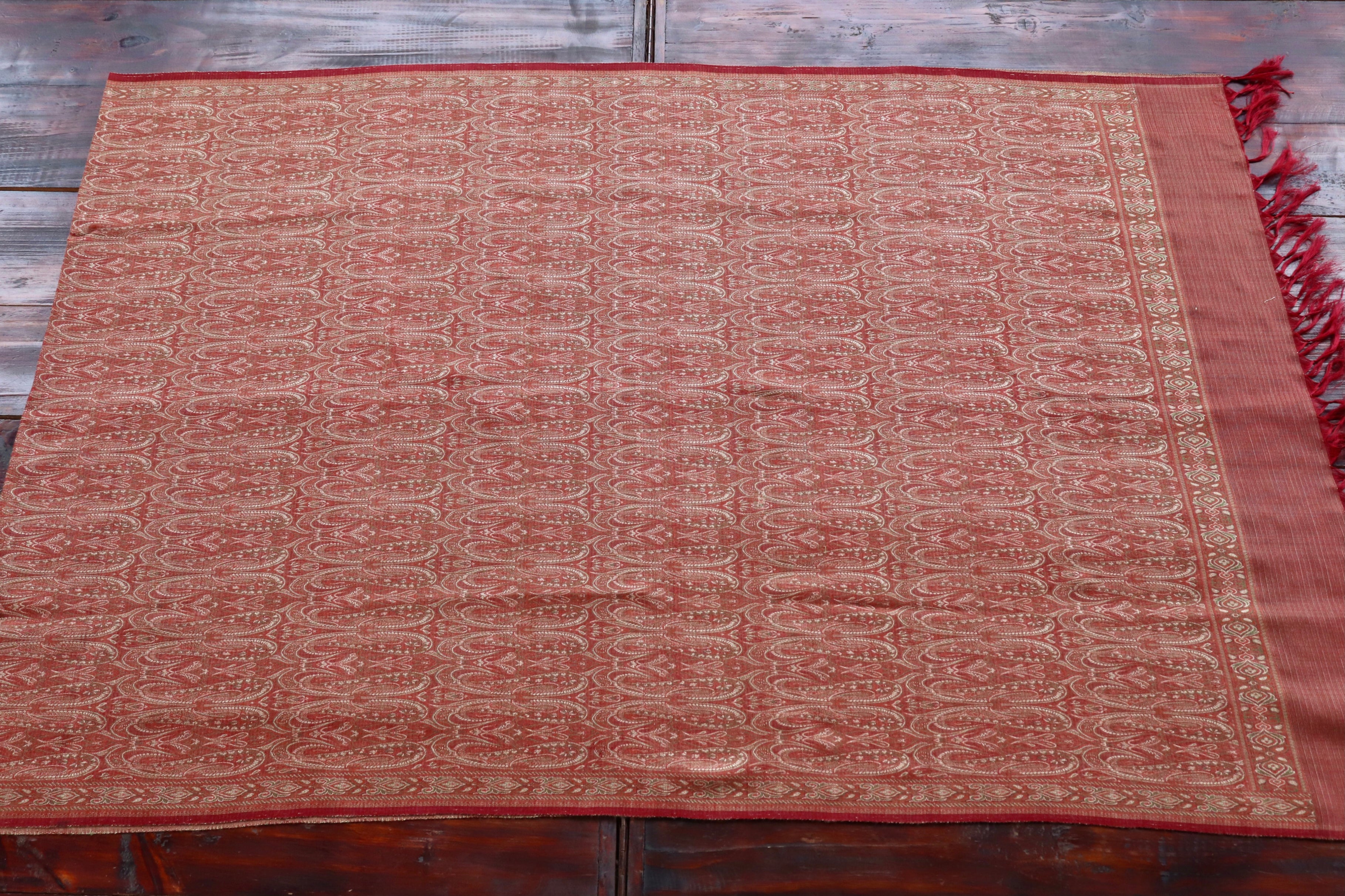 Maroon Pure & Wool Silk Handloom Banarasi Shawl