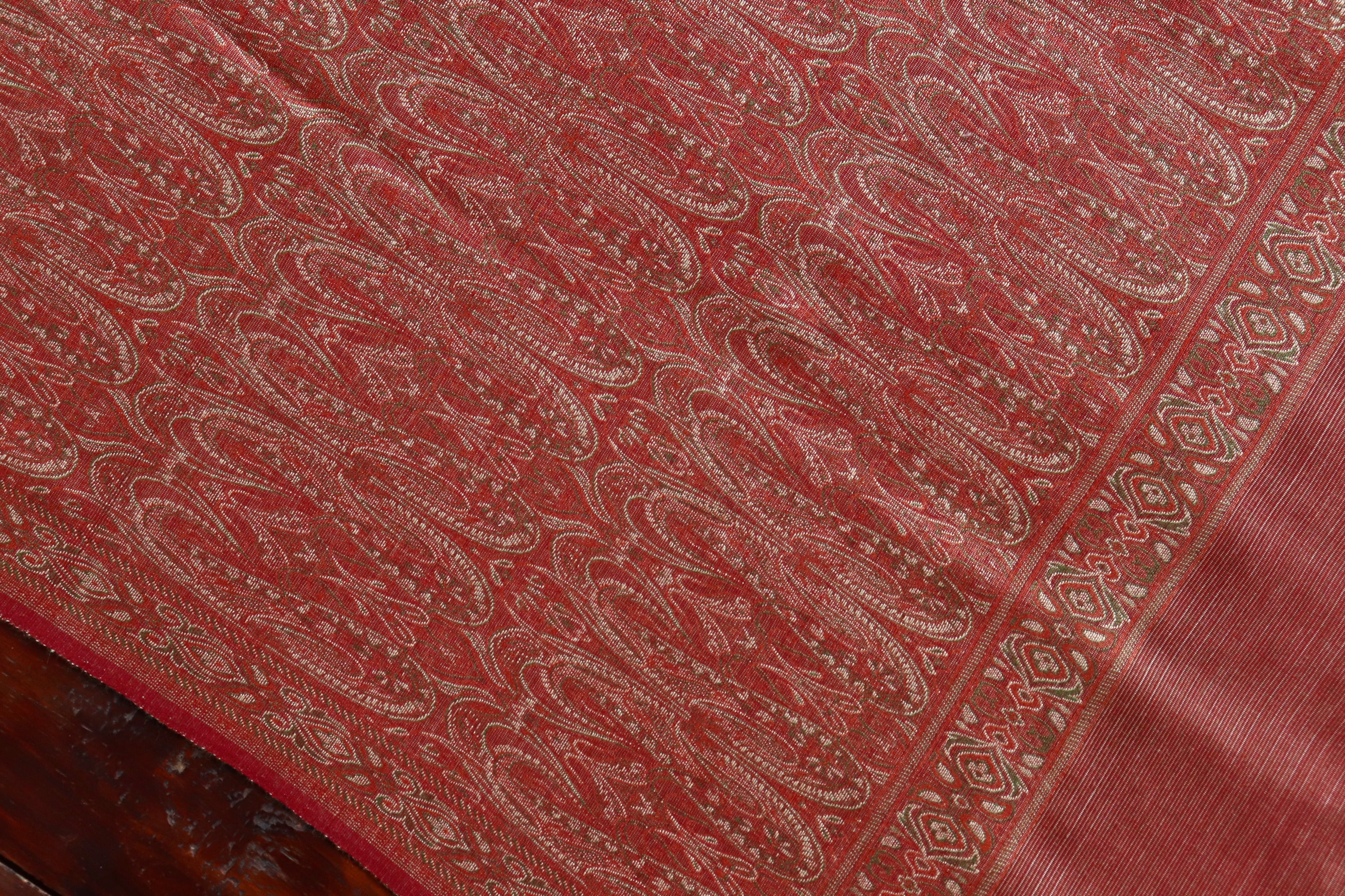 Maroon Pure & Wool Silk Handloom Banarasi Shawl