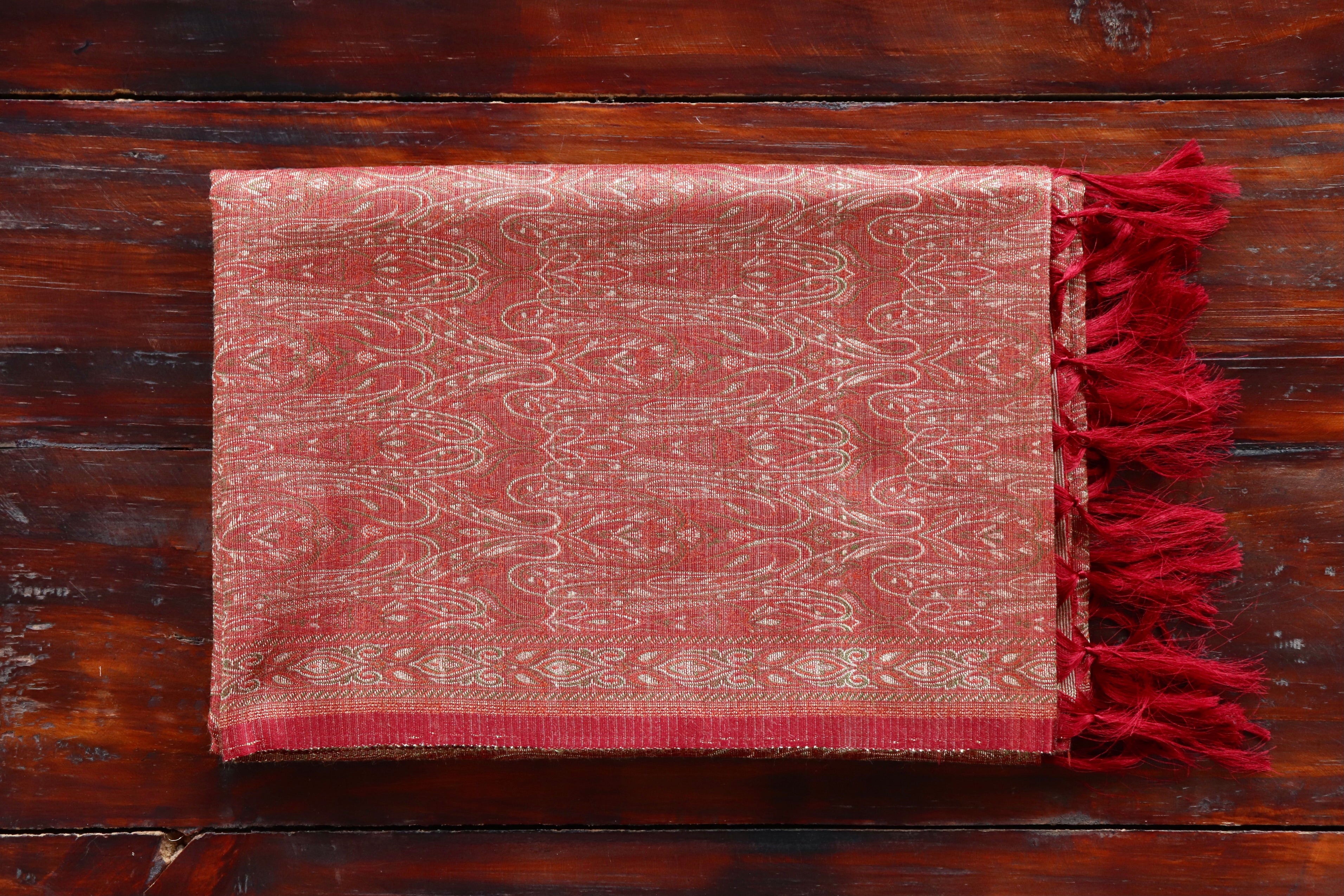 Maroon Pure & Wool Silk Handloom Banarasi Shawl