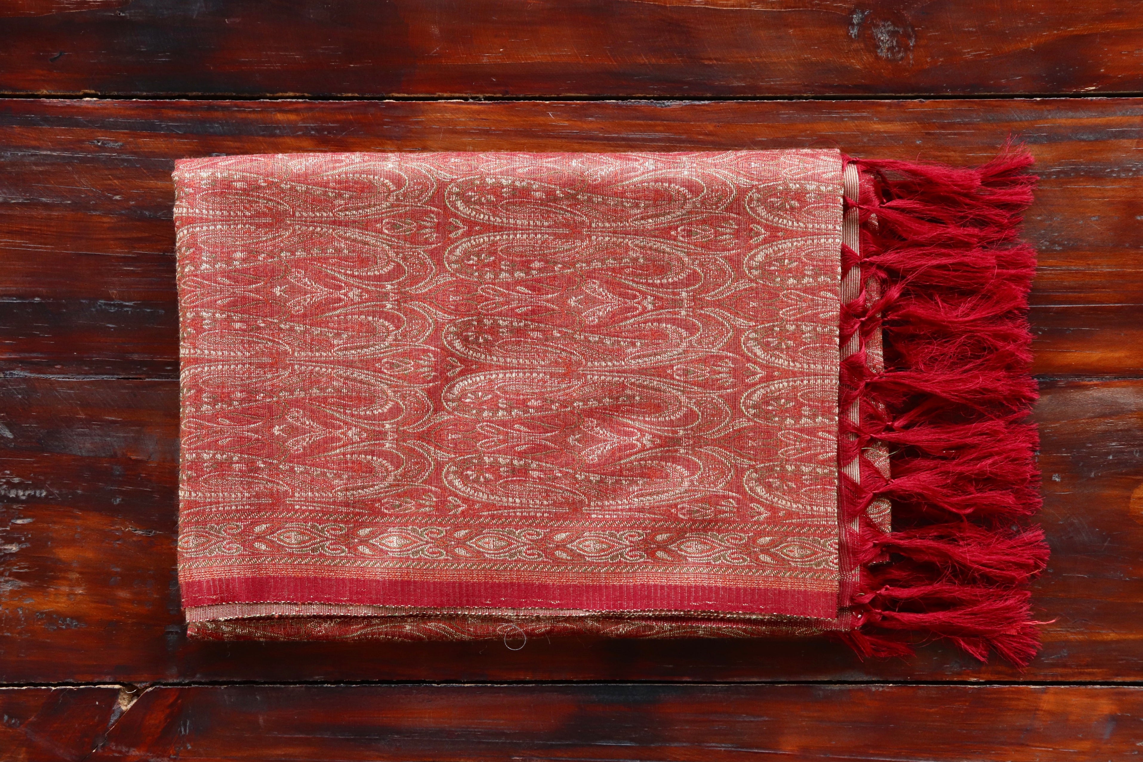 Maroon Pure & Wool Silk Handloom Banarasi Shawl