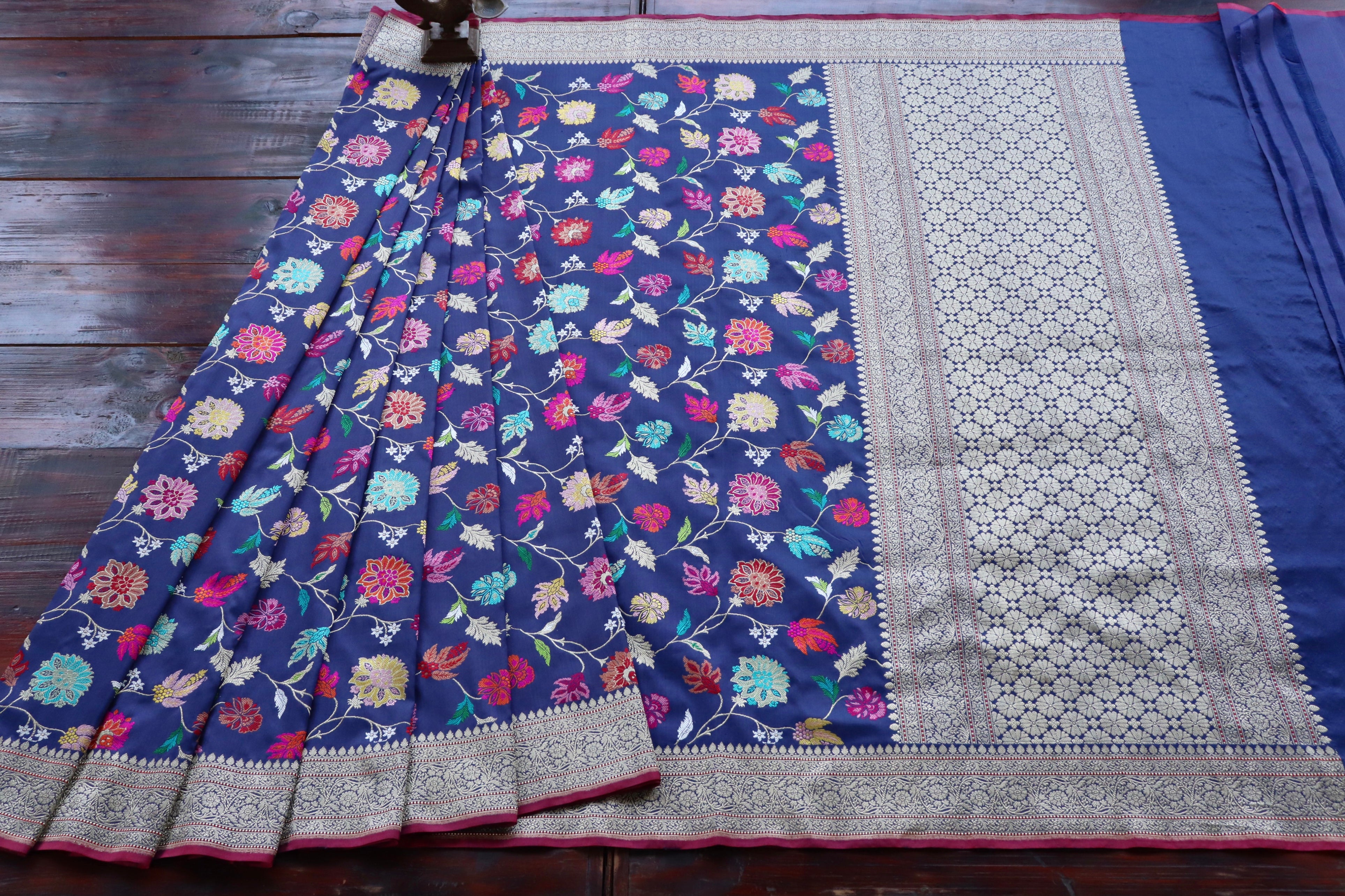 Blue Kimkhab Pure Silk Handloom Banarasi Saree