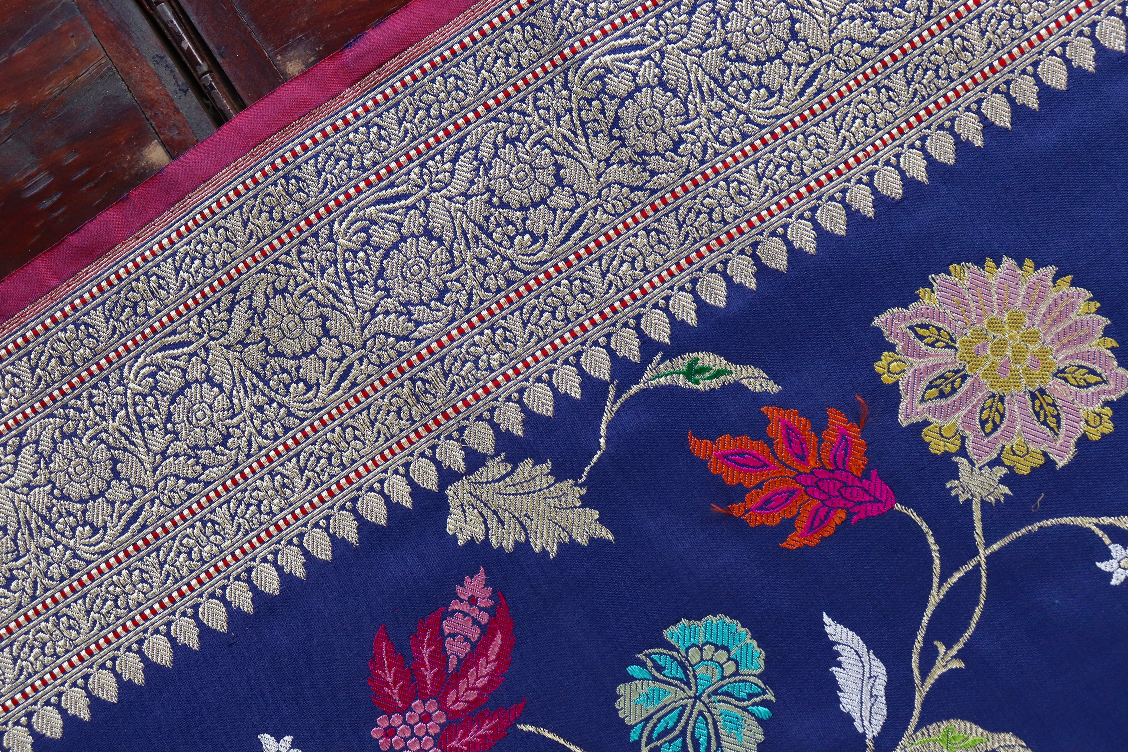 Blue Kimkhab Pure Silk Handloom Banarasi Saree