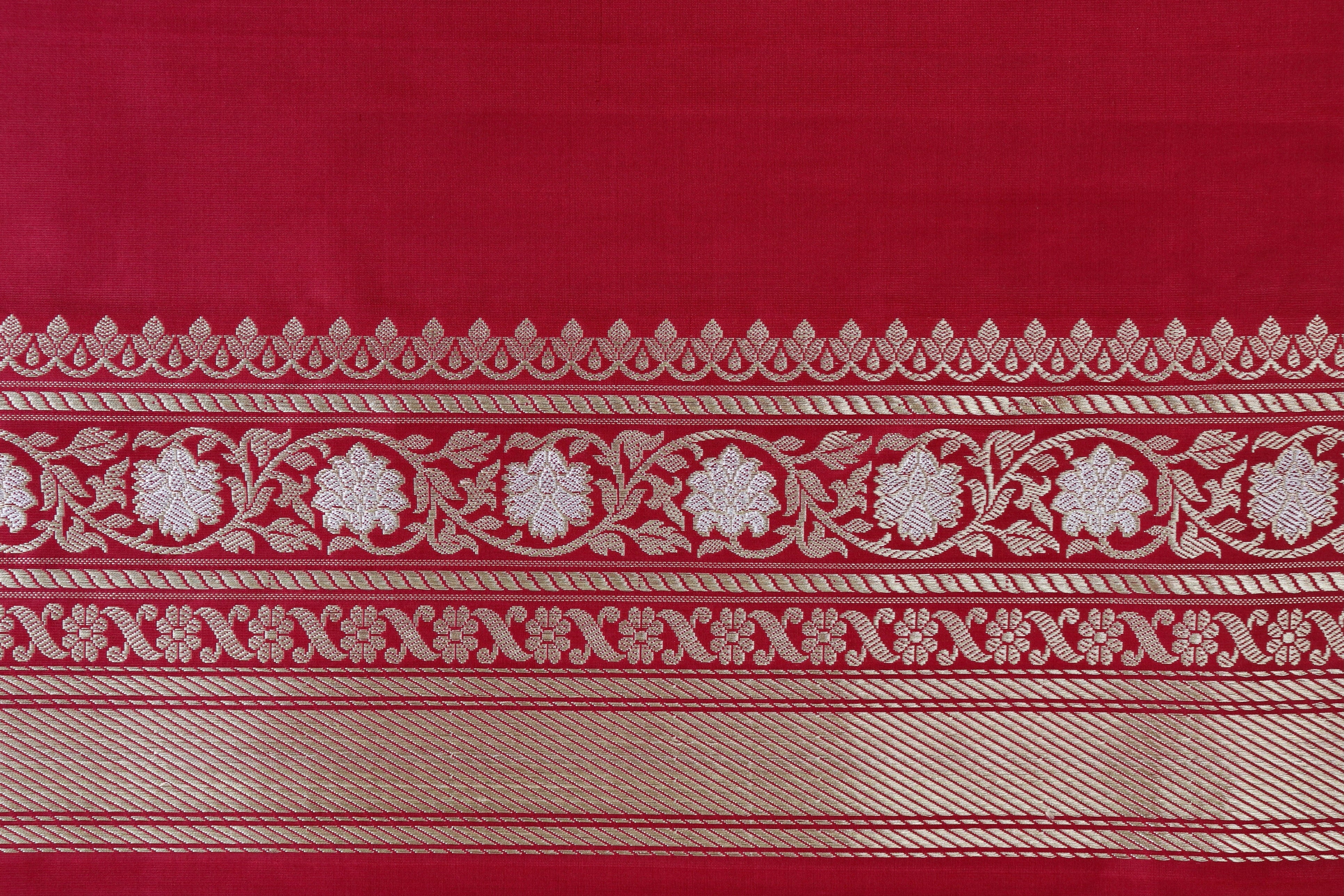 Deep Red Kadhua Phool Jangla Katan Silk Saree