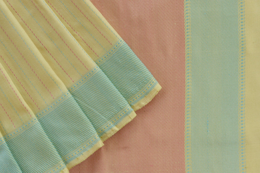 Lemon Yellow Kadhua Motif Silk Handloom Saree