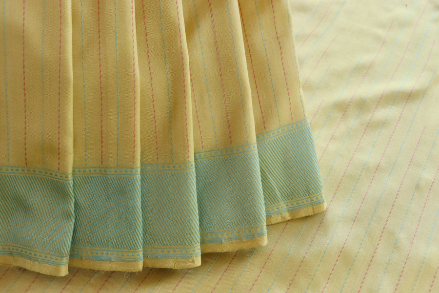 Lemon Yellow Kadhua Motif Silk Handloom Saree