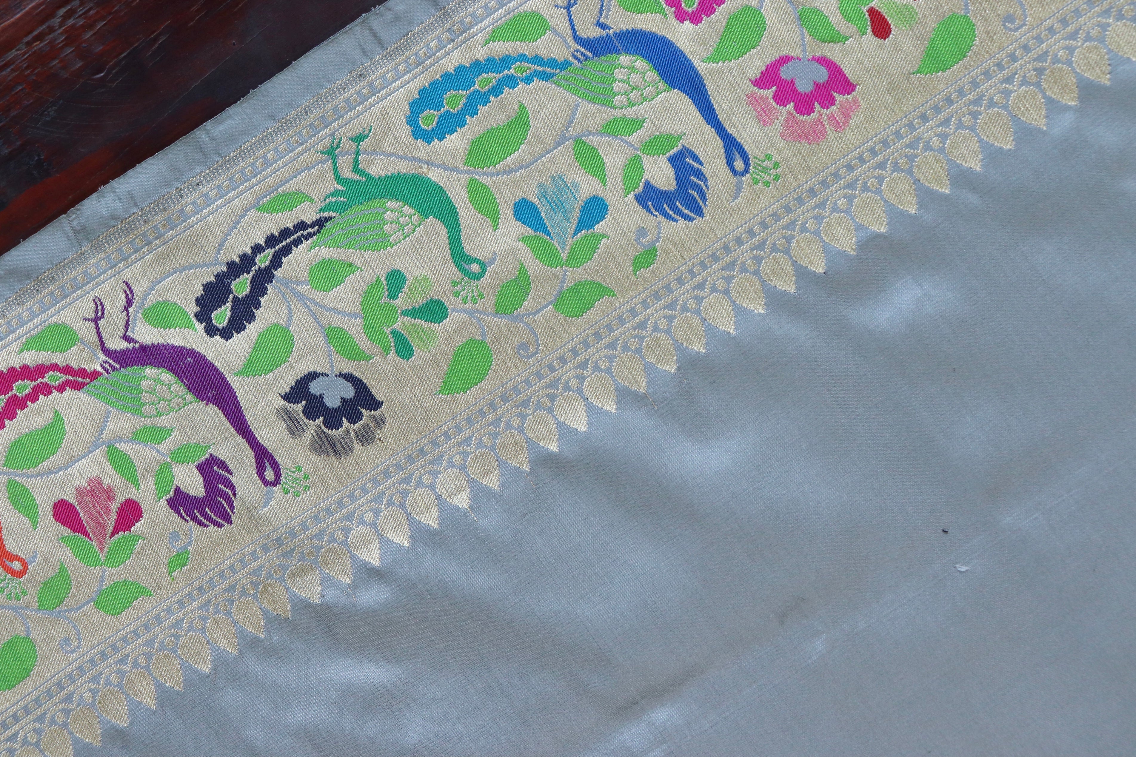 Grey Blue Pure Silk Handloom Banarasi Saree