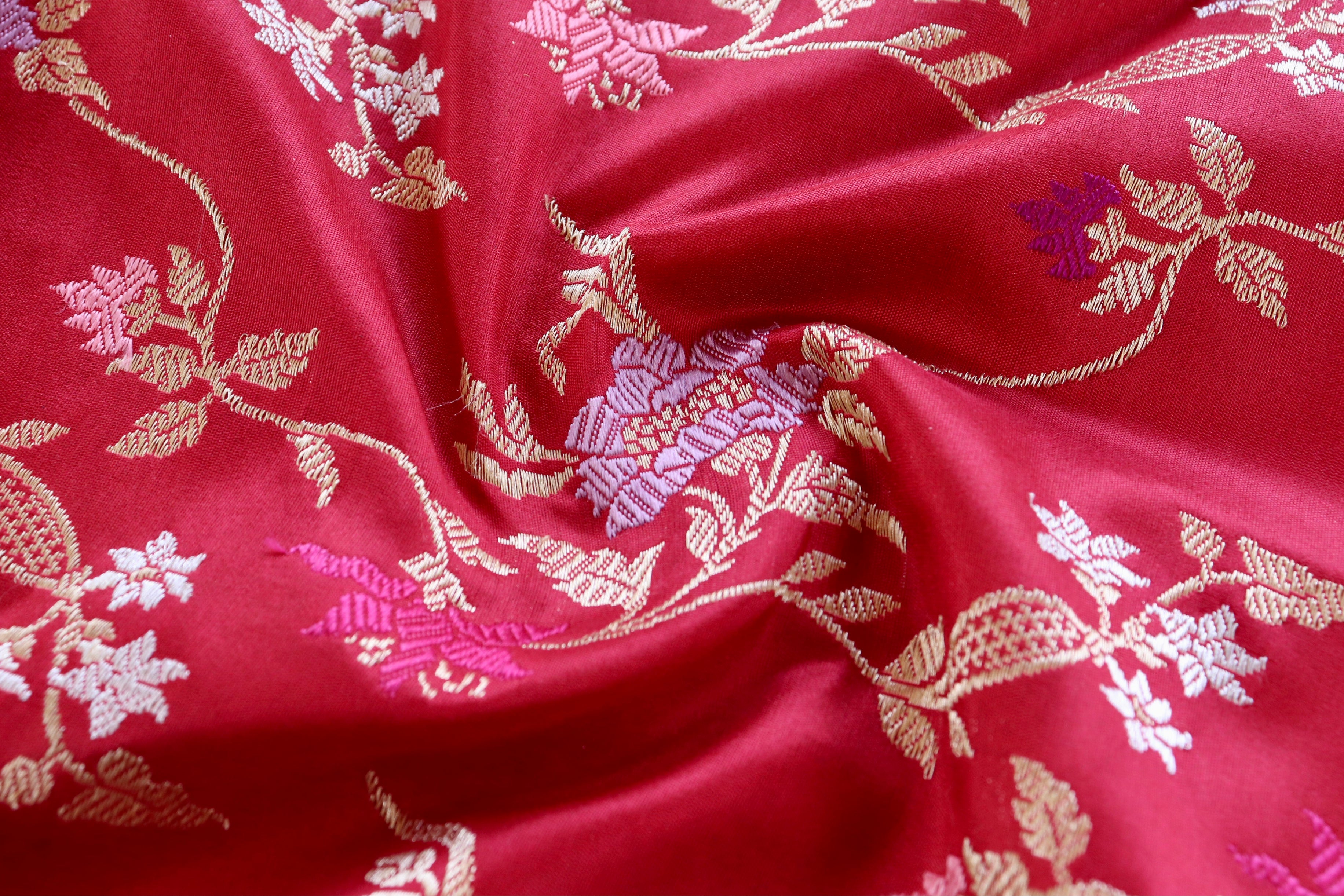 Red Meenadar Pure Silk Handloom Banarasi Jangla Saree