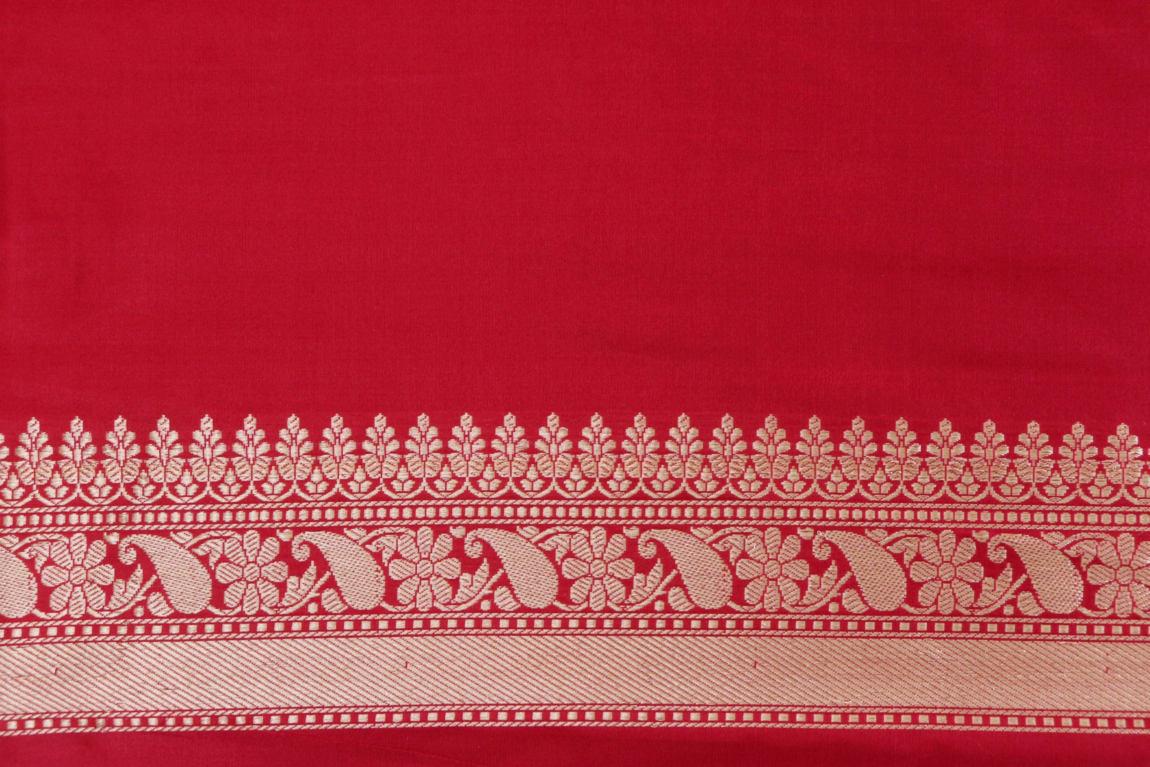 Red Meenadar Pure Silk Handloom Banarasi Jangla Saree