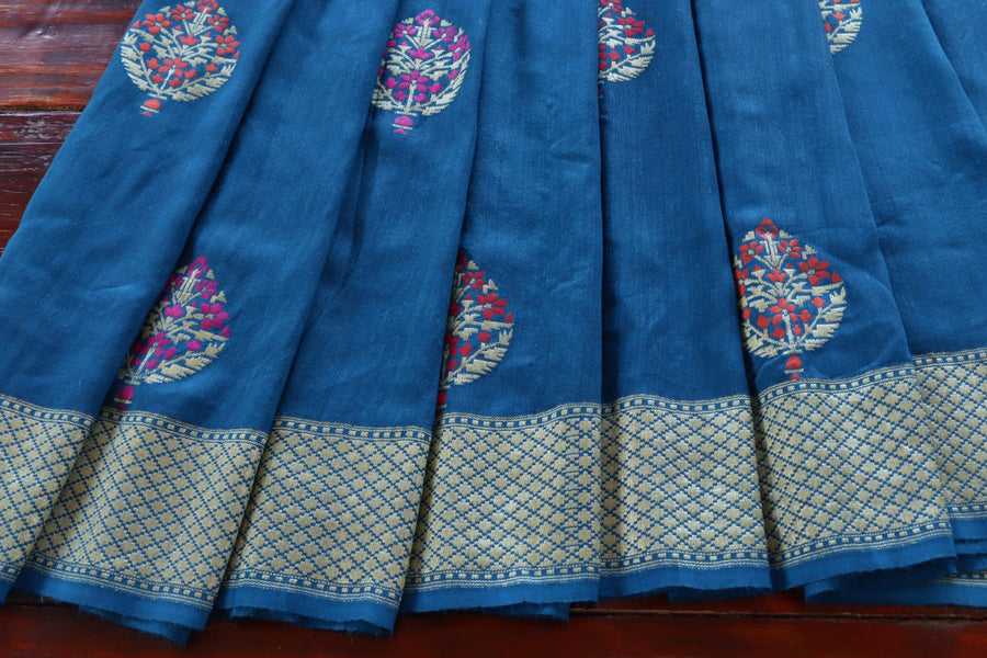 Blue Kadhua Motif Munga Silk Handloom Saree